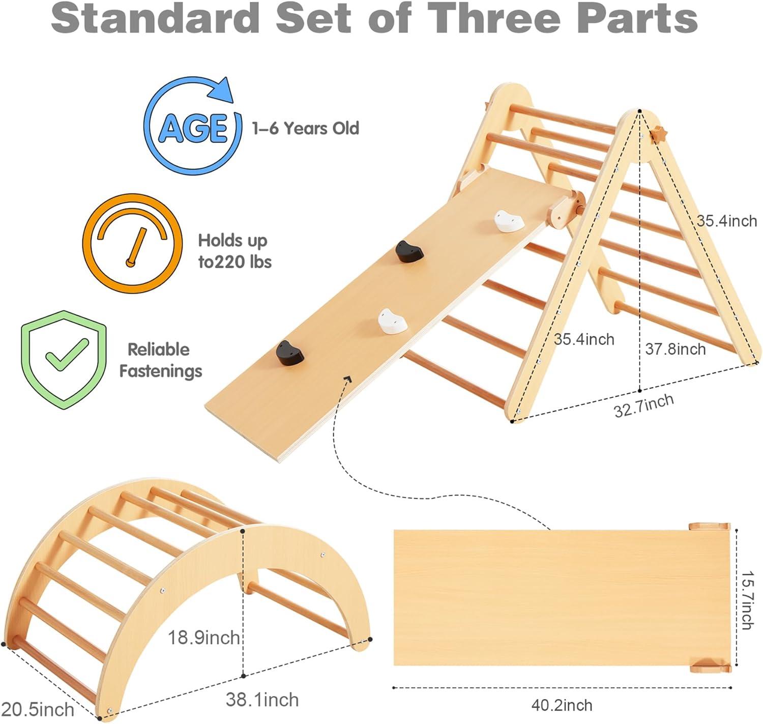 Natural Poplar Wood Foldable Montessori Climbing Triangle Gym