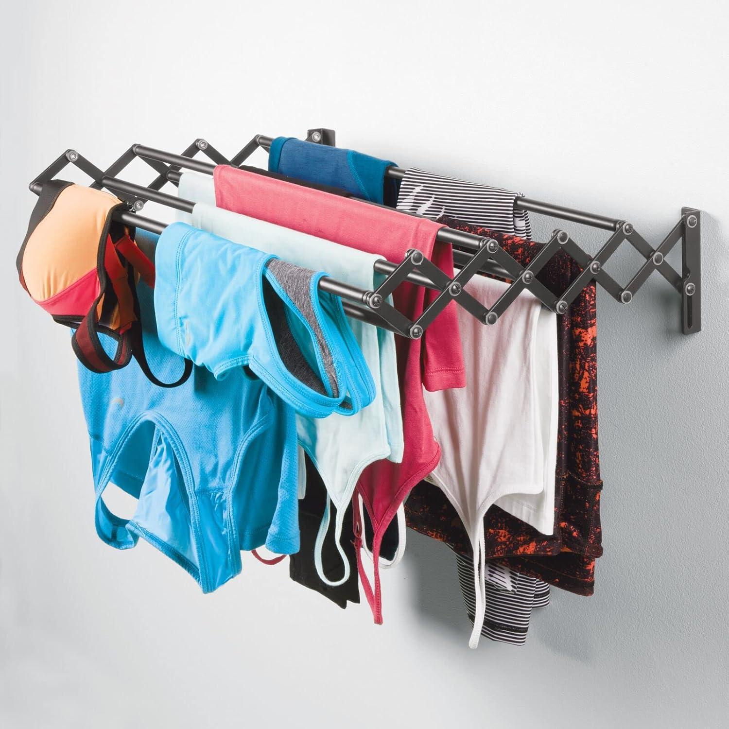 mDesign Steel Wall Mount Accordion Expandable Clothes Air Drying Rack -  Gray