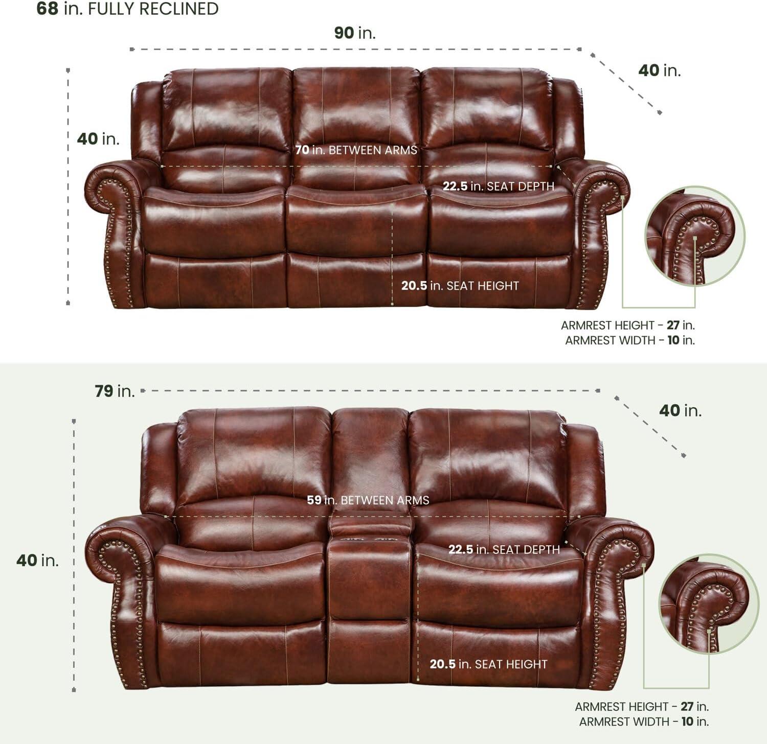 Aspen Oxblood Genuine Leather Reclining Sofa and Loveseat Set