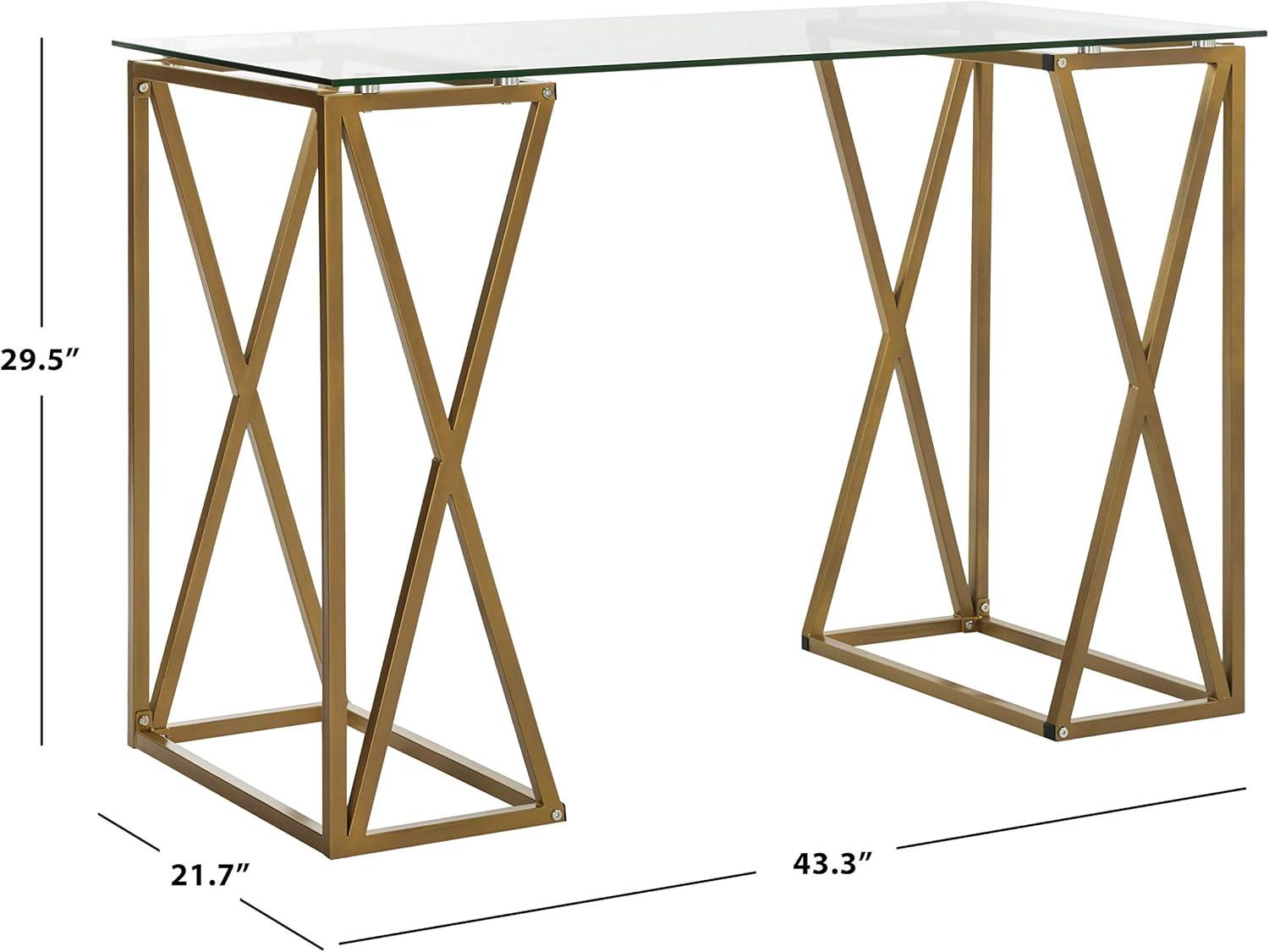 Sophisticated Gold Finish 43'' Glass Top Home Office Desk