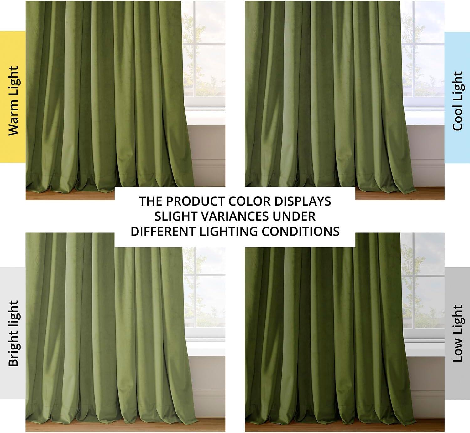 Half Price Drapes Signature Basque Green Velvet Blackout Curtains For Bedroom(1 Panel), 50WX 84L