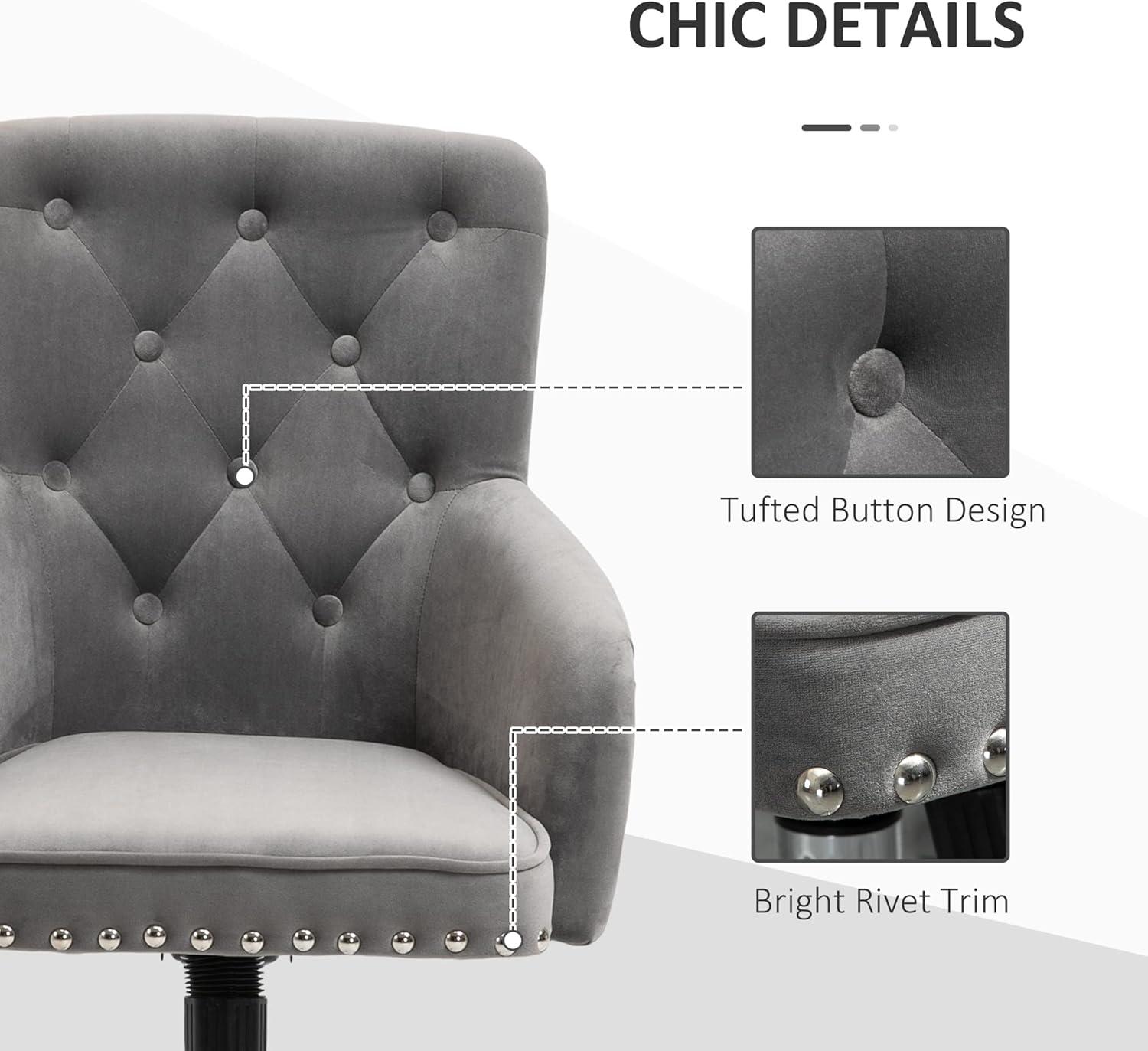 HOMCOM Home Office Chair Tufted Velvet Desk Chair w/ Nailhead Trim Mid Back