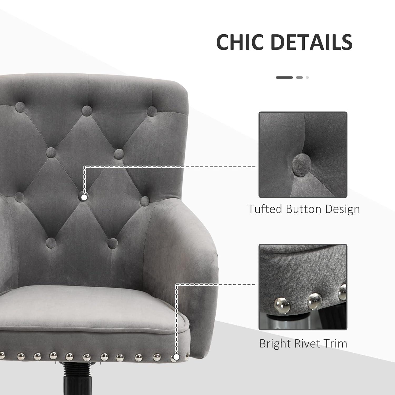 HOMCOM Home Office Chair Tufted Velvet Desk Chair w/ Nailhead Trim Mid Back