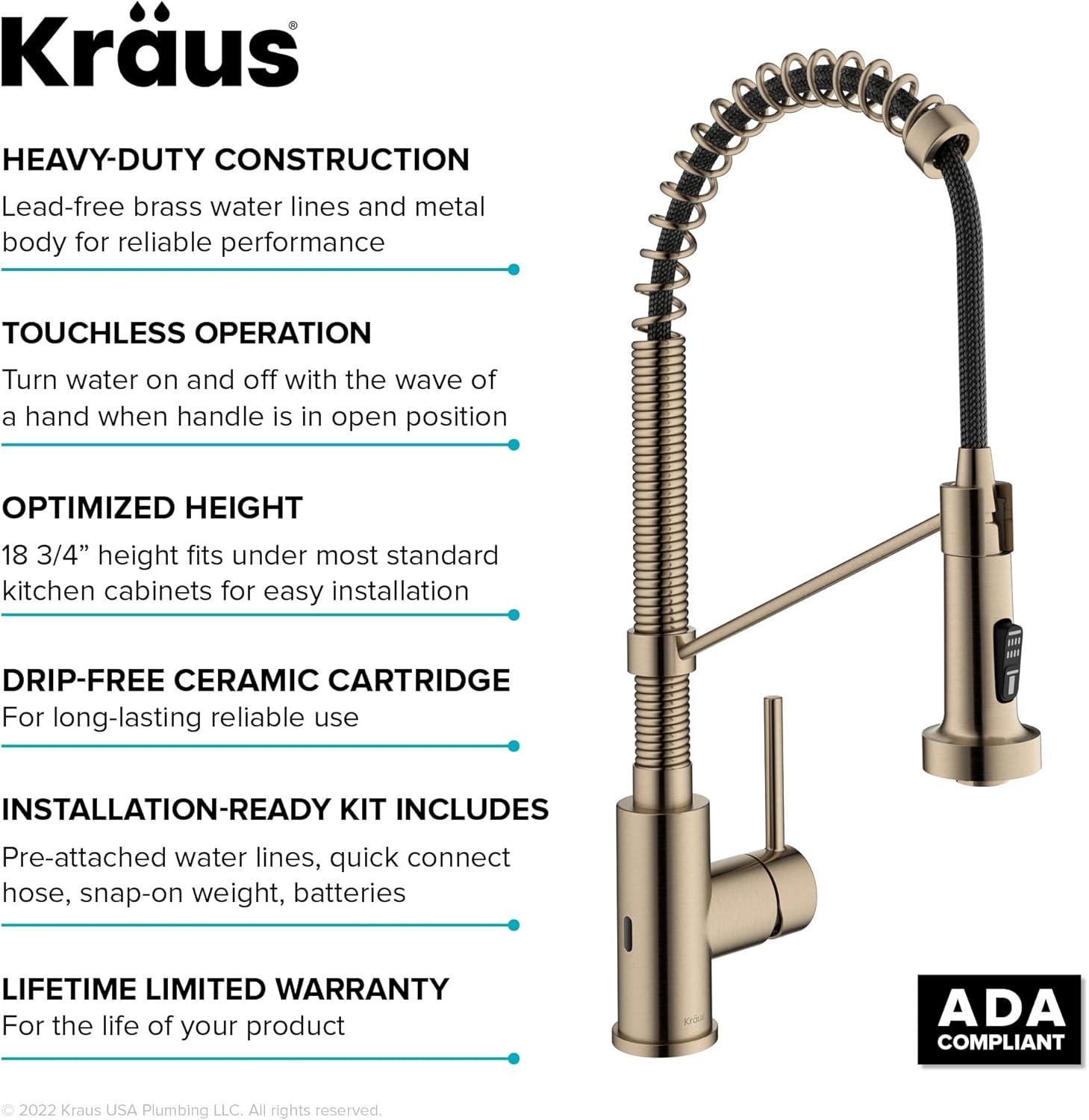 Kraus Bolden Touchless Sensor Commercial Style 2-Function Single Handle Pull-Down Kitchen Faucet