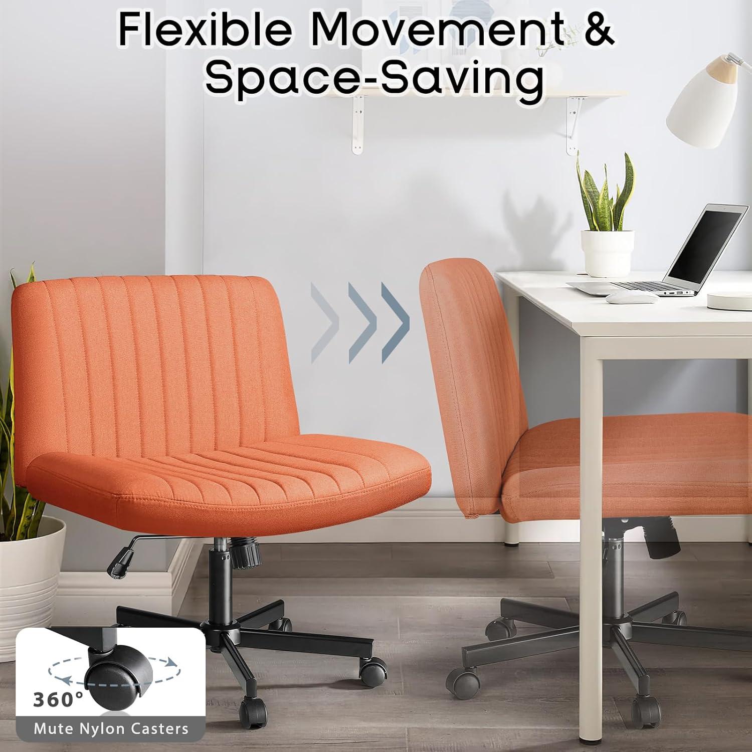 Armless Brown Fabric Swivel Office Chair with Black Base