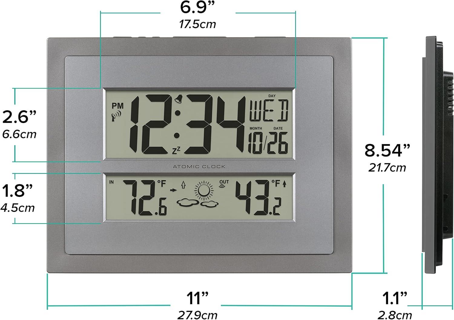 Gray and Silver Atomic Digital Wall Clock with Temperature Display