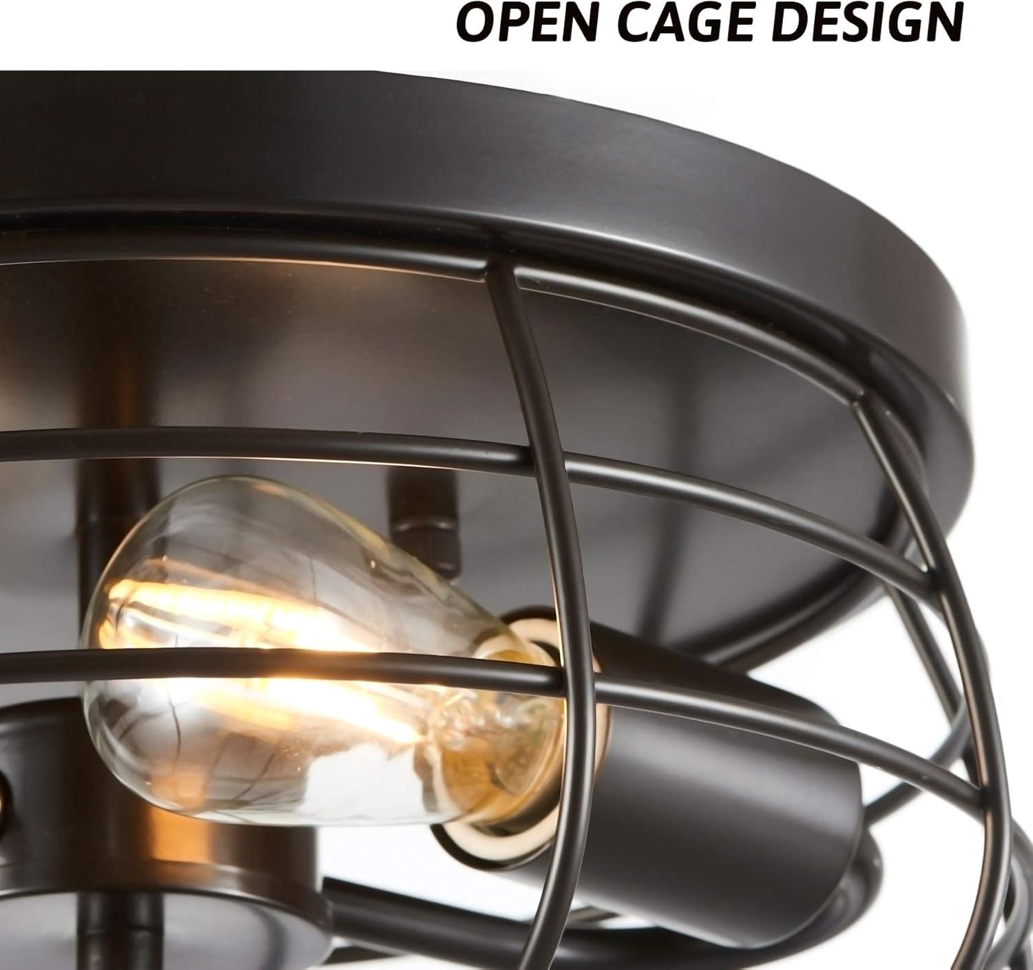 VONLUCE Flush Mount Ceiling Lights, 2-Light Hallway Ceiling Lighting Fixtures, 11 inch Farmhouse Metal Cage Ceiling Lights for Entryway Kitchen, Adjustable Lamp Holders, ETL, 2 pcs, Oil-Rubbed Bronze