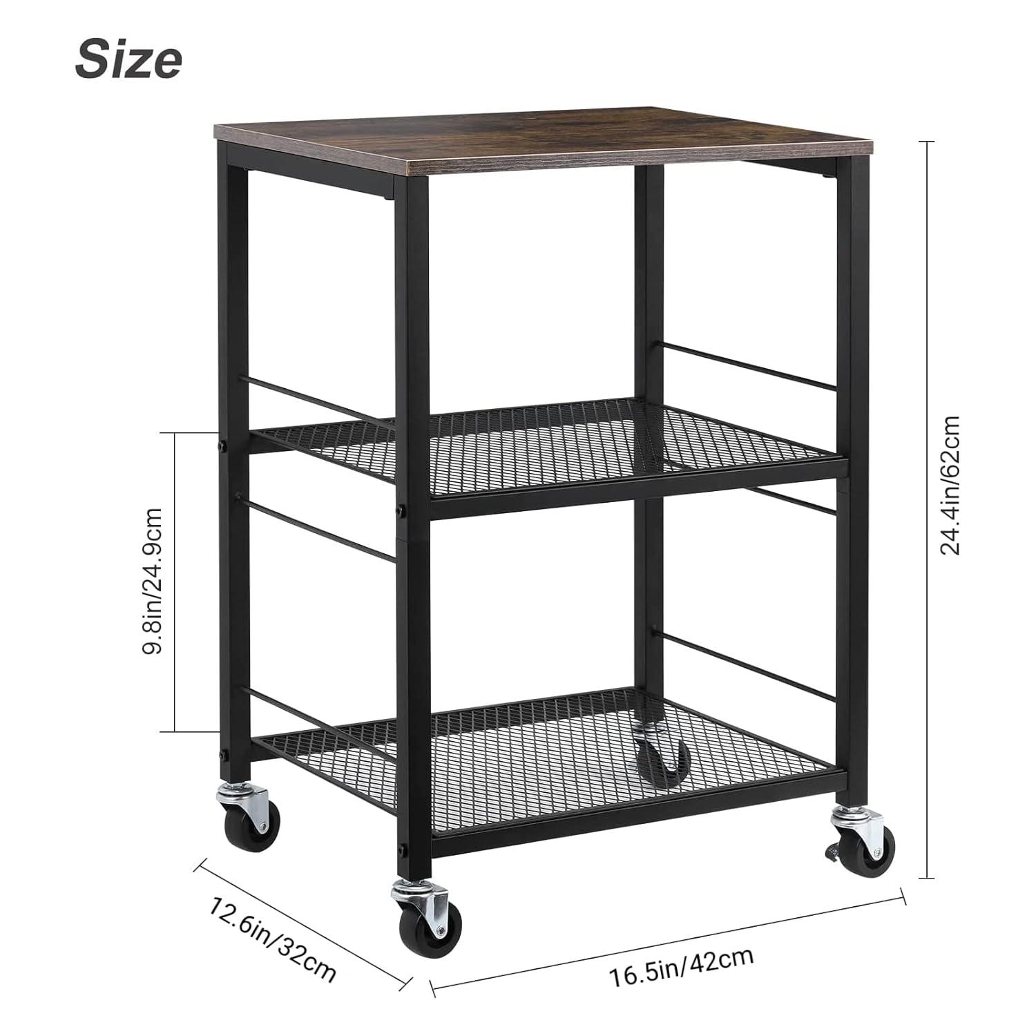 LIANTRAL 3 Tier Rolling Cart, Brown Kitchen Carts on Wheels with Storage, Multifunctional Utility Cart for Kitchen, Bathroom, Living Room, Bar, Office