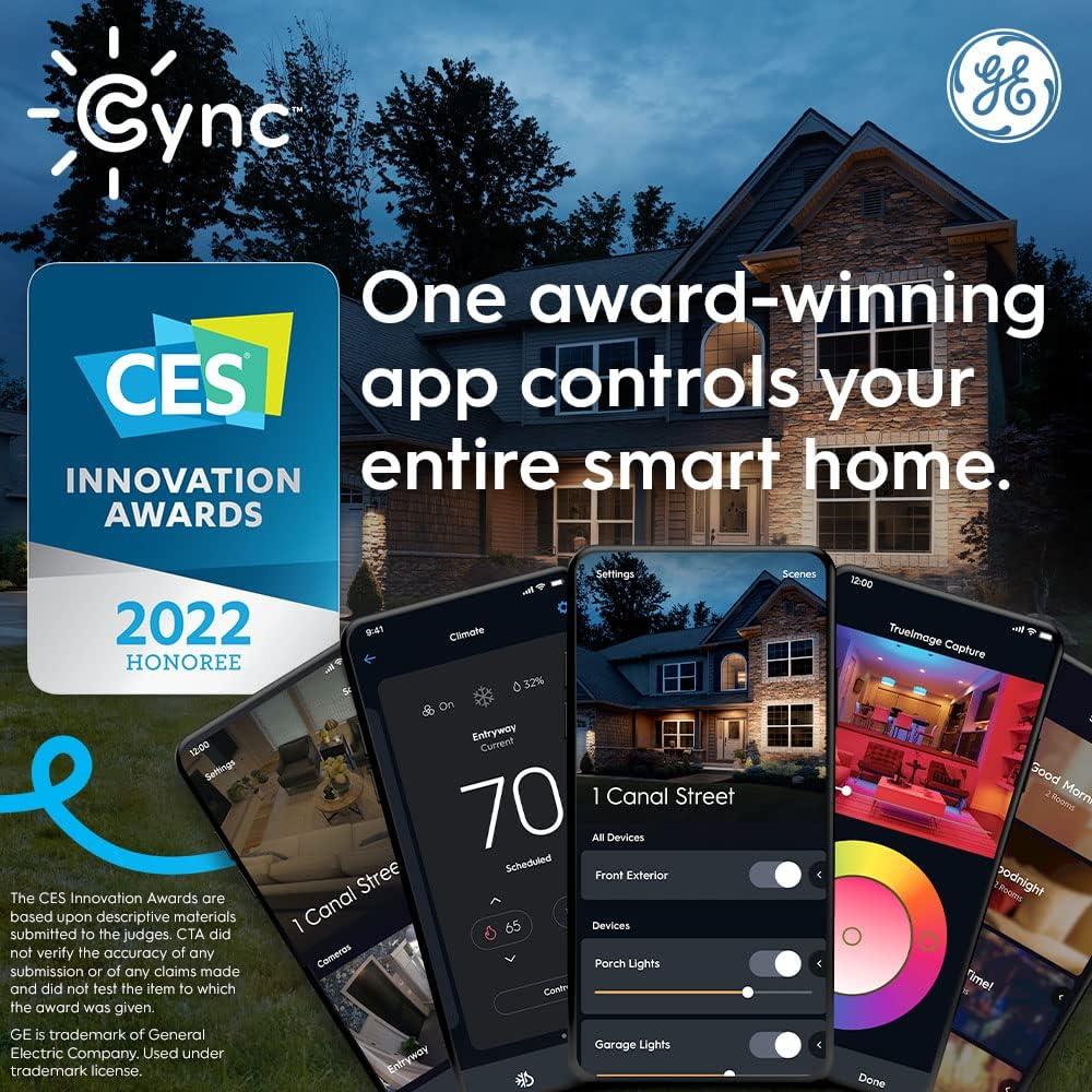 GE Cync A19 Smart LED Light Bulb, Color Changing Indoor Decor Lights, 60 Watts, Medium Base, 2pk
