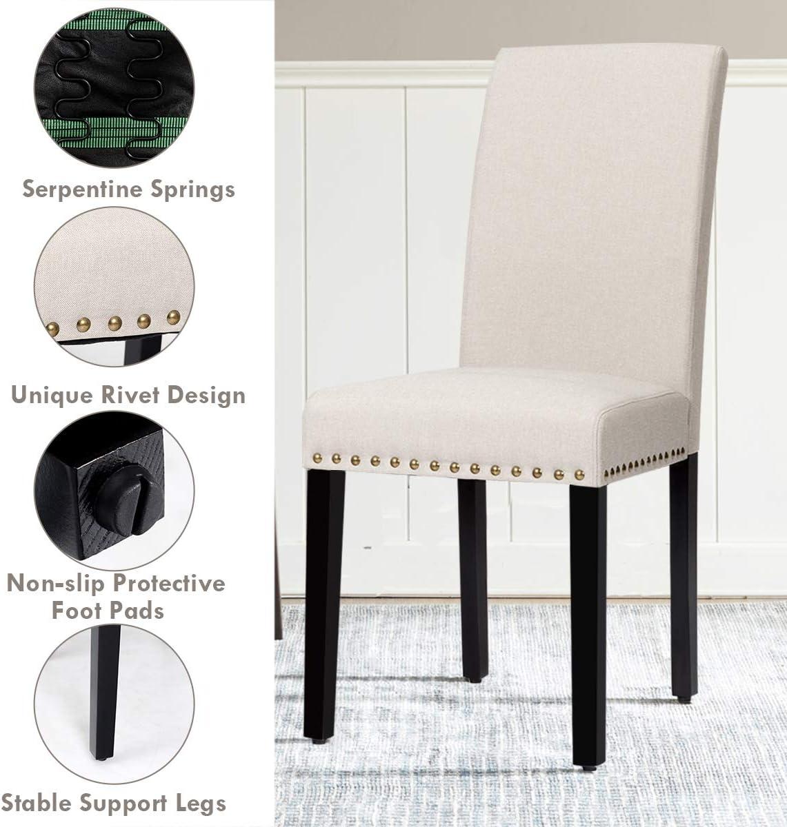 Costway Set of 2 Fabric Dining Chairs Upholstered with Nailhead Trim Beige
