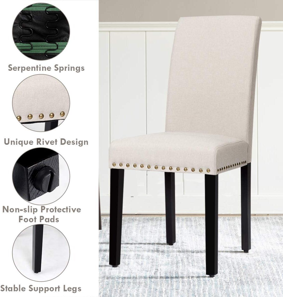 Costway Set of 2 Fabric Dining Chairs Upholstered with Nailhead Trim