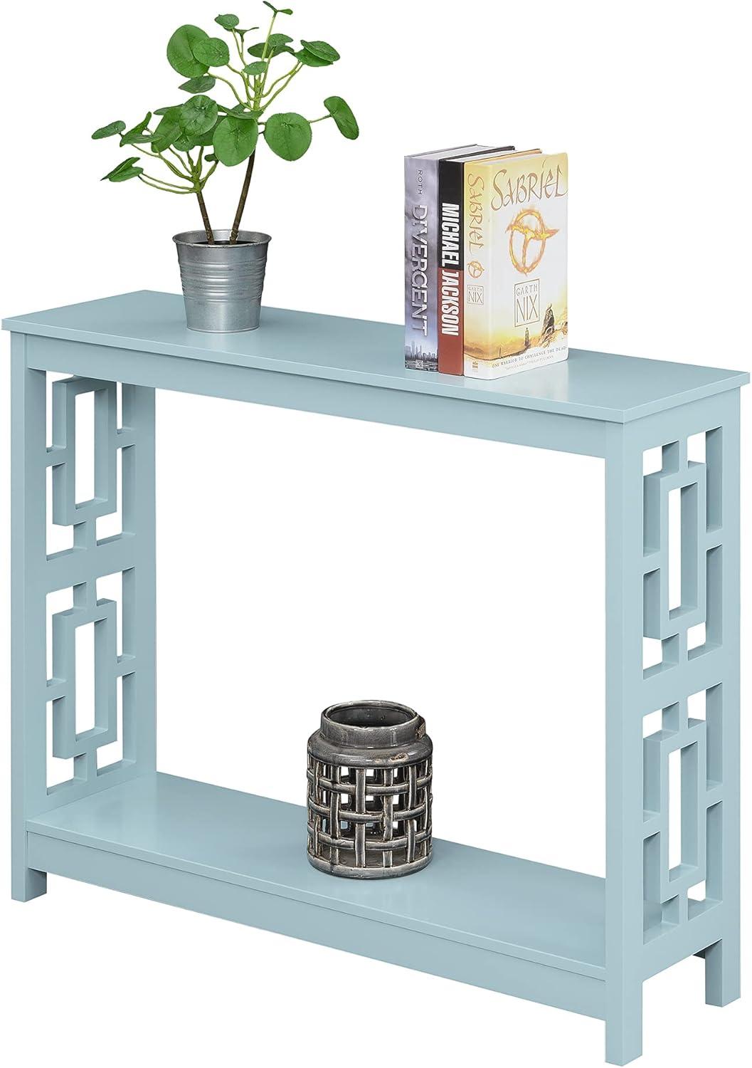 Convenience Concepts Town Square Console Table with Shelf, Sea Foam Blue