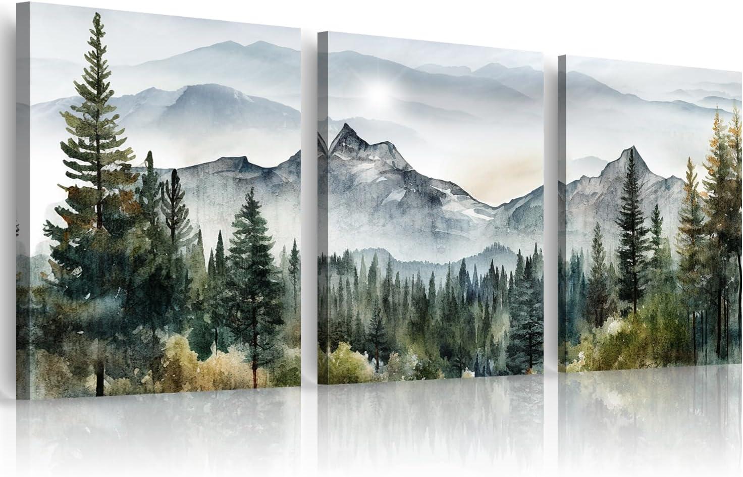 Abstract Mountain Forest Landscape Framed Canvas Art Set