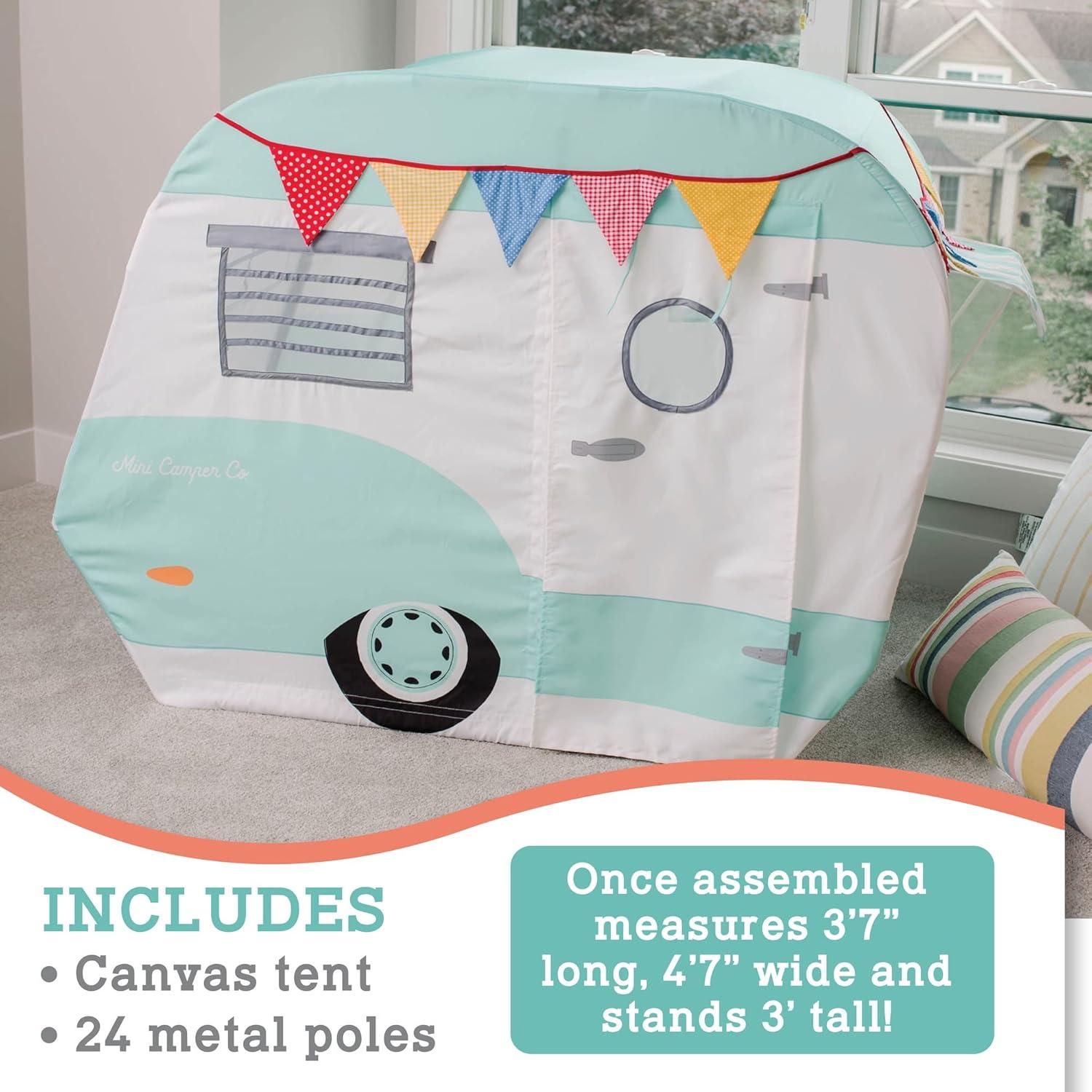 Retro Cotton Canvas Camper Playhouse with Colorful Banners