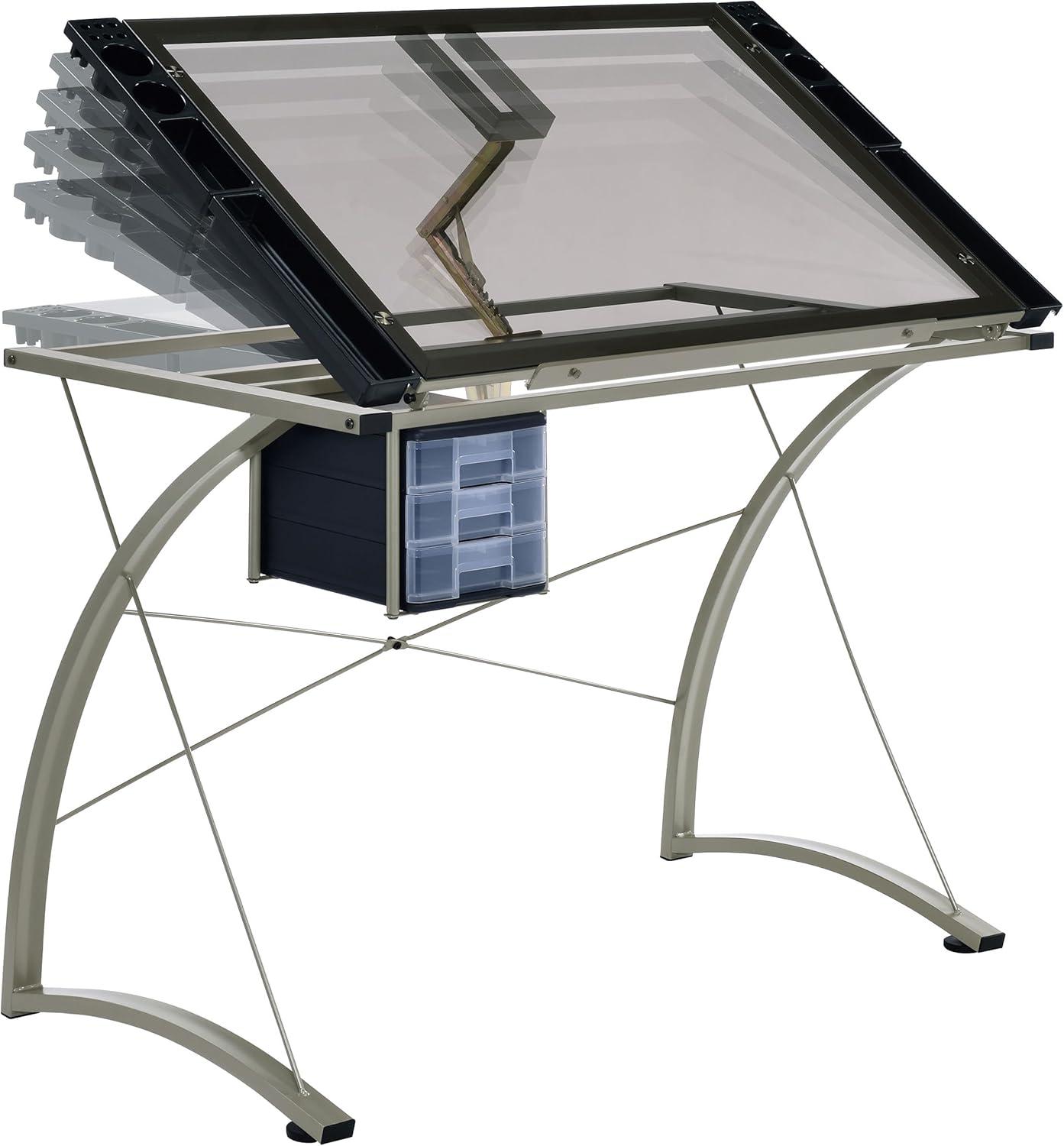 Melo 3 Drawer Glass Top Drafting Desk with Supply Storage Silver - Coaster