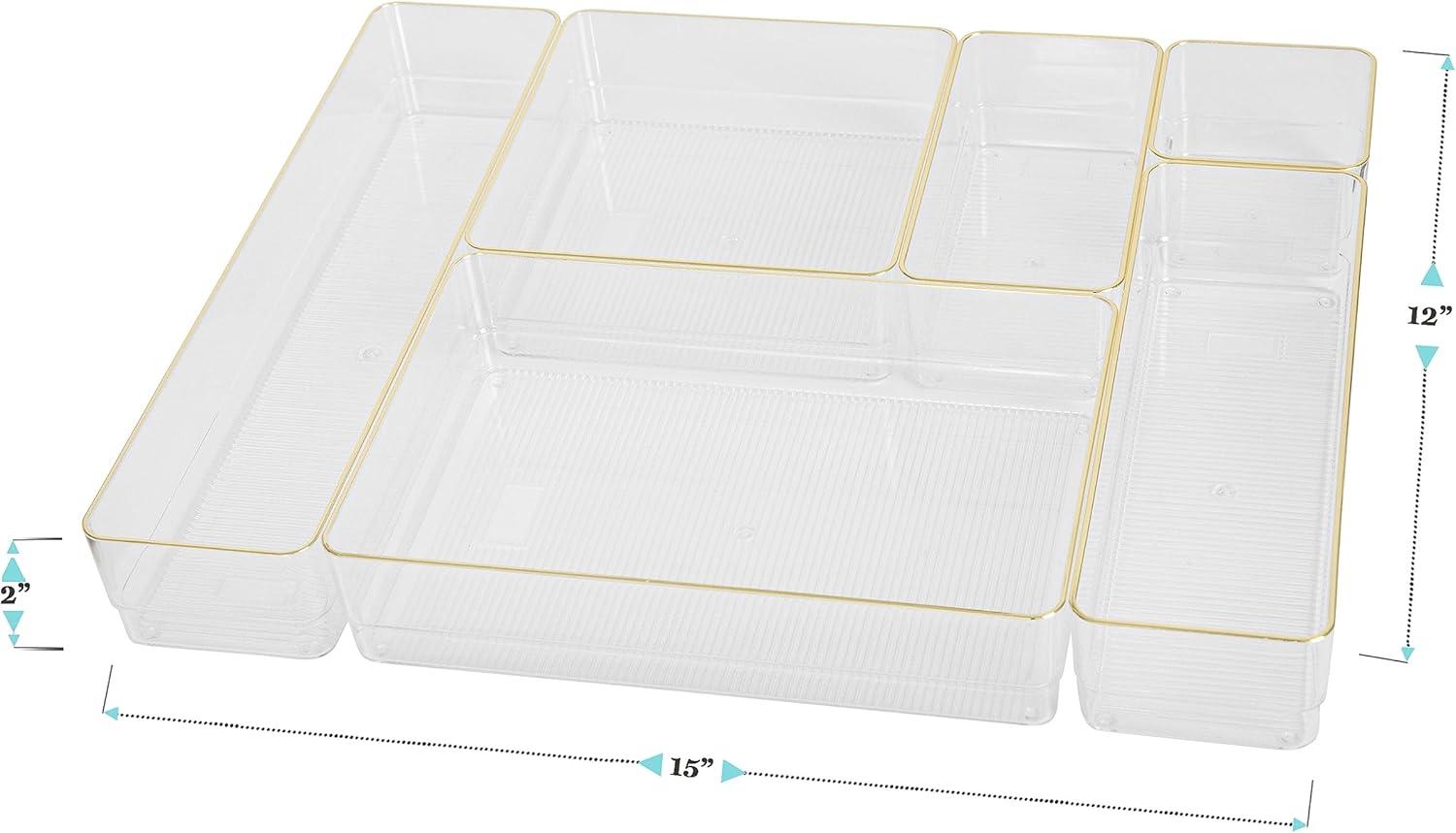 Thomas Martha Stewart Plastic Stackable Office Desk Drawer Organizer Set with Metallic Trim