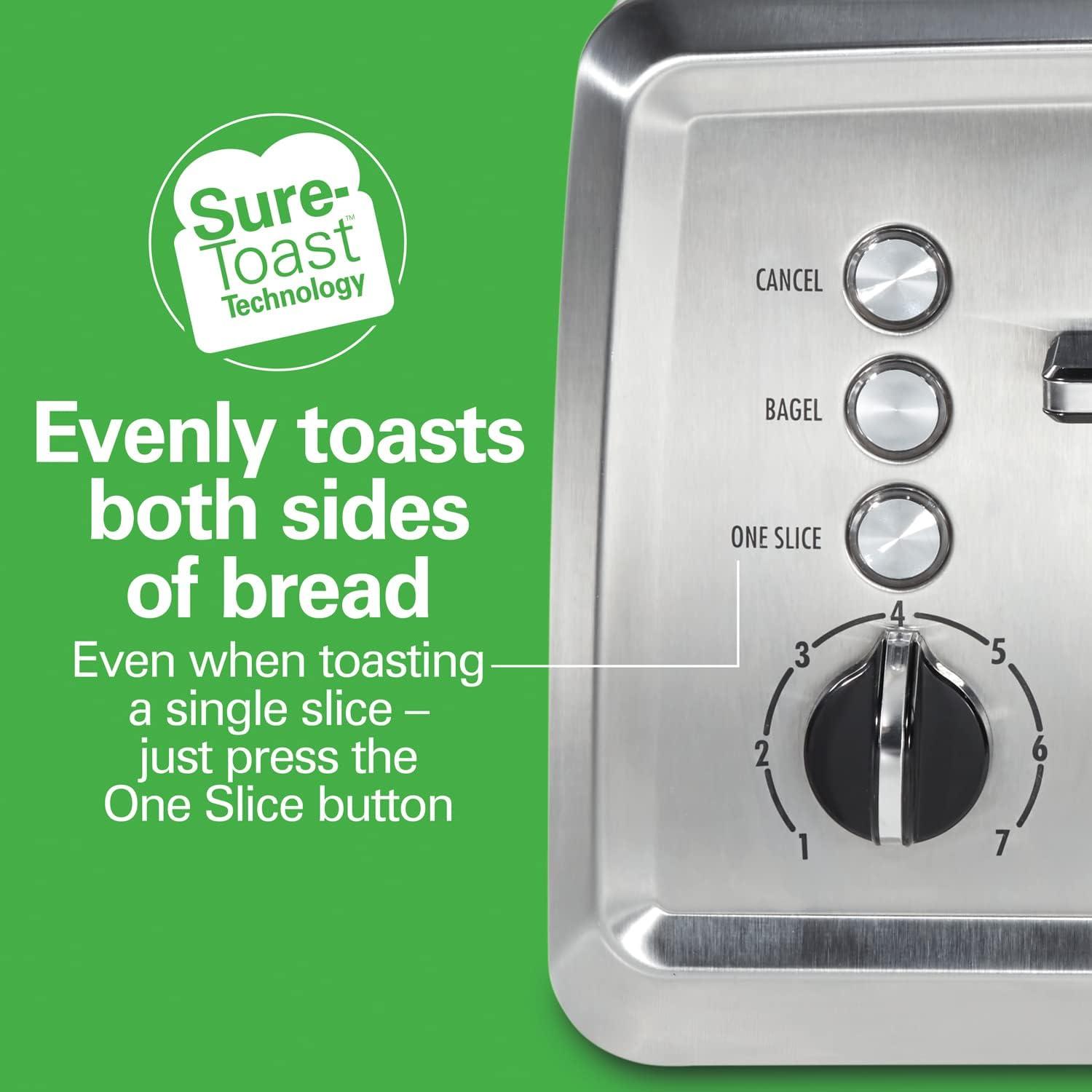 4 Slice Toaster with Extra-Wide Slots, Bagel Setting, Toast Boost, Slide-Out Crumb Tray, Auto-Shutoff & Cancel Button, Stainless Steel (24798)