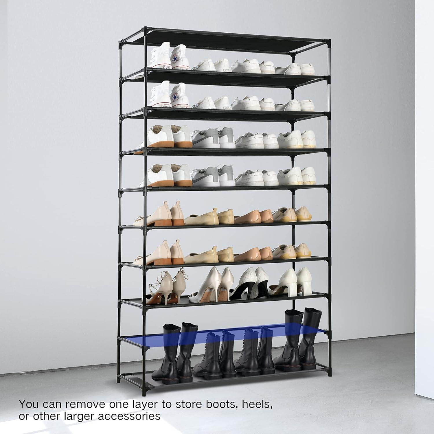 UBesGoo 10 Tiers Shoe Rack Shoe Shelf Free Standing 50 Pairs Shoe Tower Stand Space Saving Storage Organizer for Closet Entryway Bedroom Dorm Black