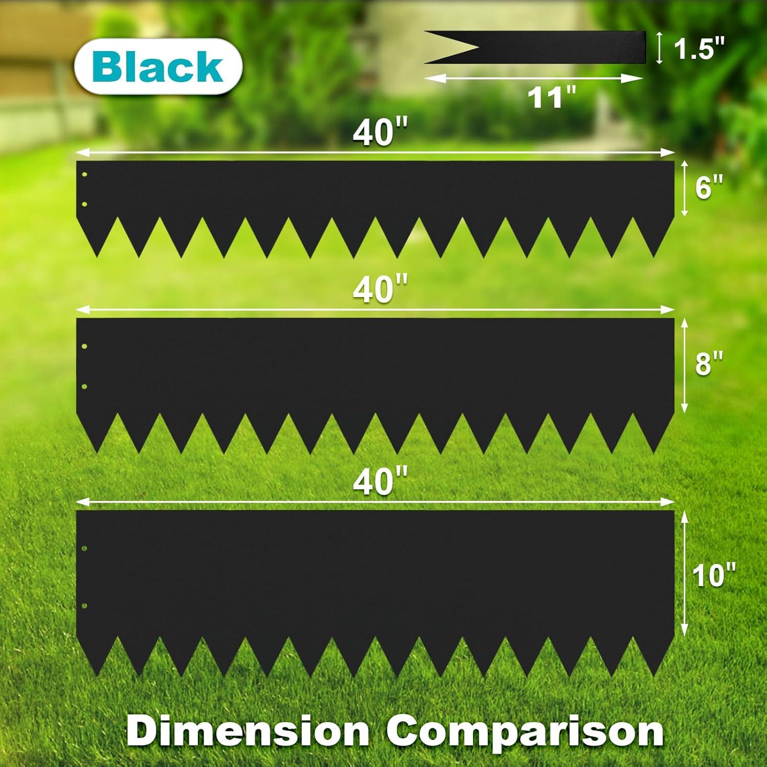 KFFKFF 6 PCS Metal Landscape Edging 40" L x 8" H Galvanized Steel Garden Border Flexible Hammer-In Outdoor Landscaping Edge with 8 Clips for Lawn, Garden, Walkway, Yard (Black)