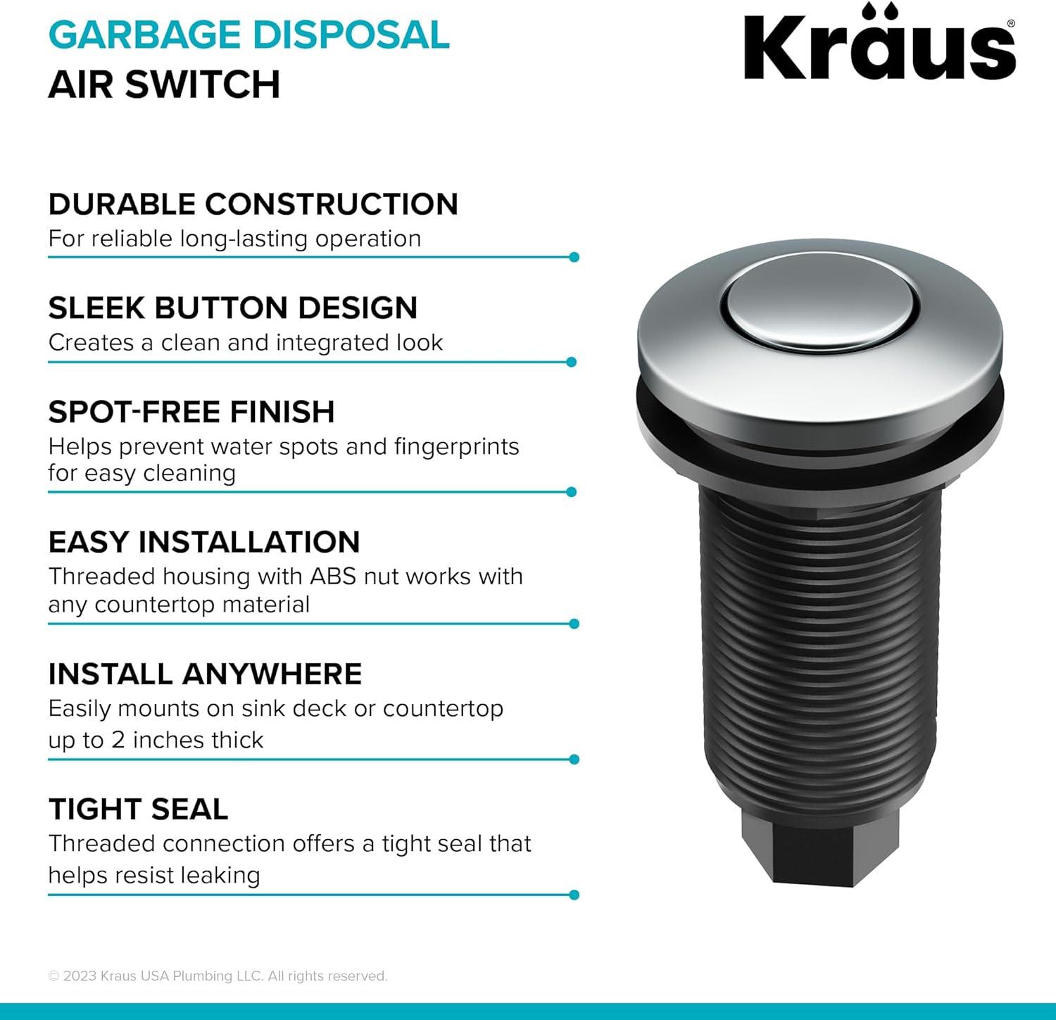 Kraus KRAUS Garbage Disposal Air Switch Kit with Push Button, AC Adapter, Power Cord, and Air Tube Included