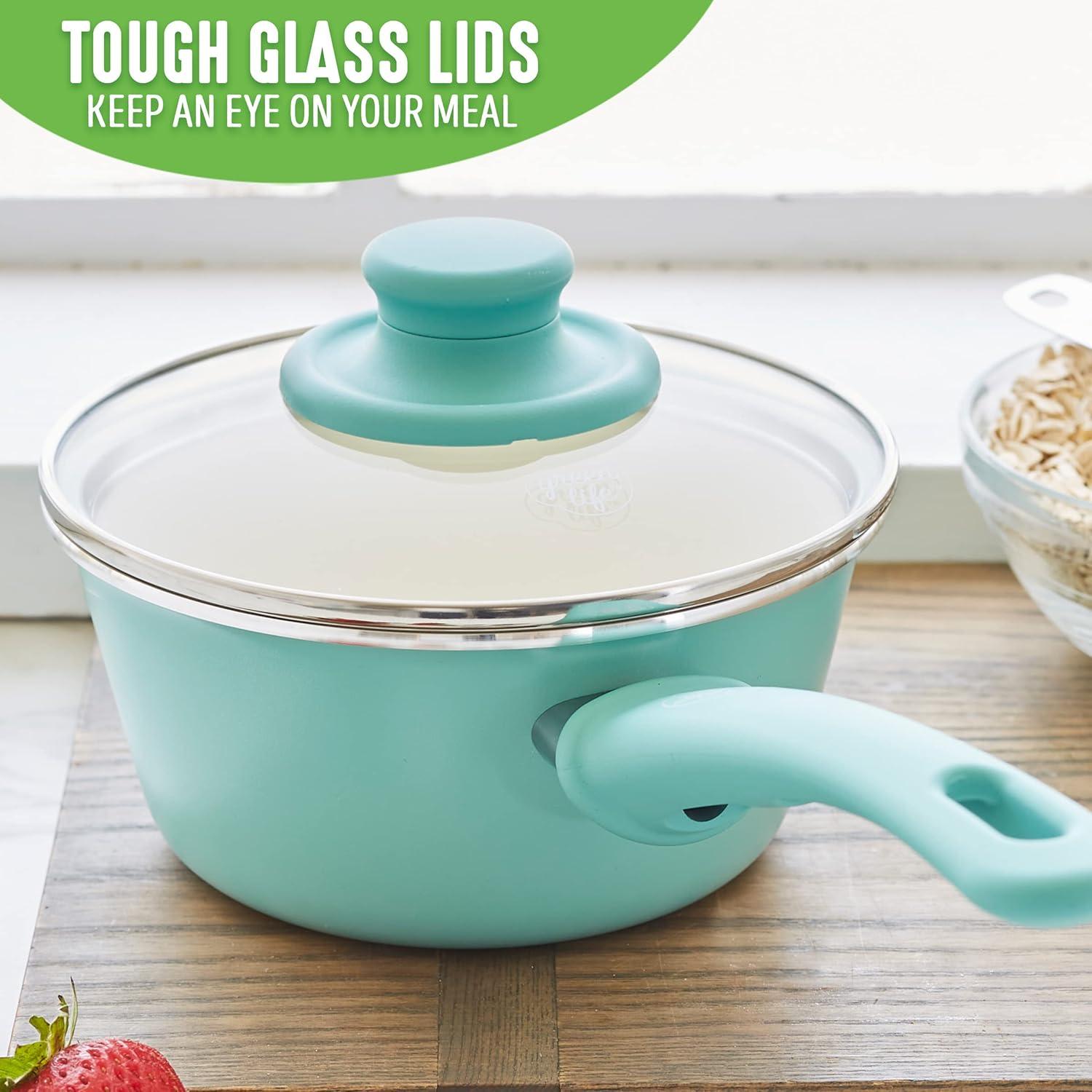 GreenLife GreenLife Soft Grip Healthy Ceramic Nonstick, 1QT And 2QT Saucepan Pot Set With Lids, Dishwasher Safe