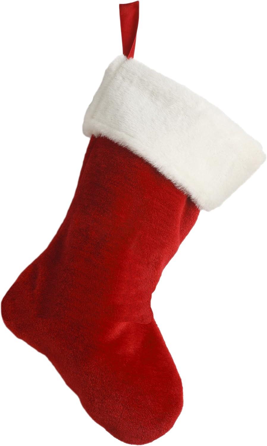 19" Red Velvet Stocking (8 Pack) W/White Plush Cuff & Red Hanging Tag