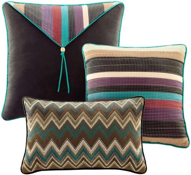 Madison Park 5pc Twin/Twin Extra Long Reyes Reversible Quilted Coverlet Set Purple/Cream/Black: Microfiber Stripe Design with Decorative Pillows