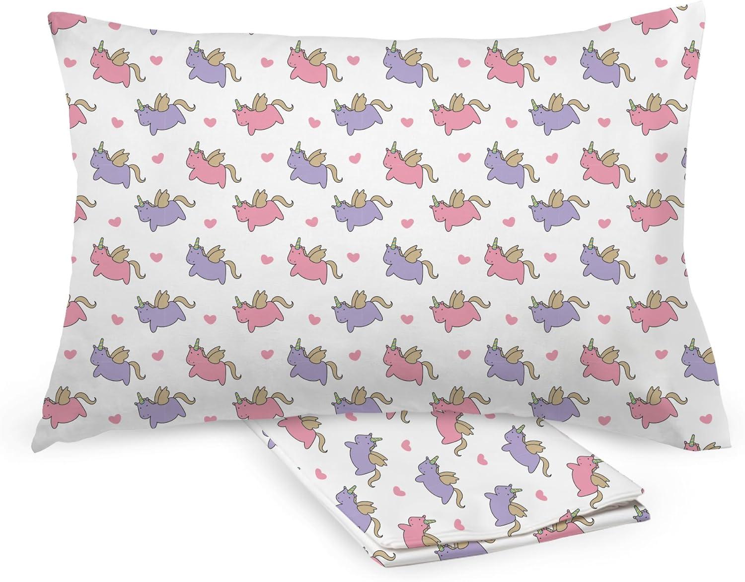 BreathableBaby Cotton Percale Pillowcase, For 13" x 18"/33 x 46 cm Toddler Pillow, Unicorns (2-Pack)
