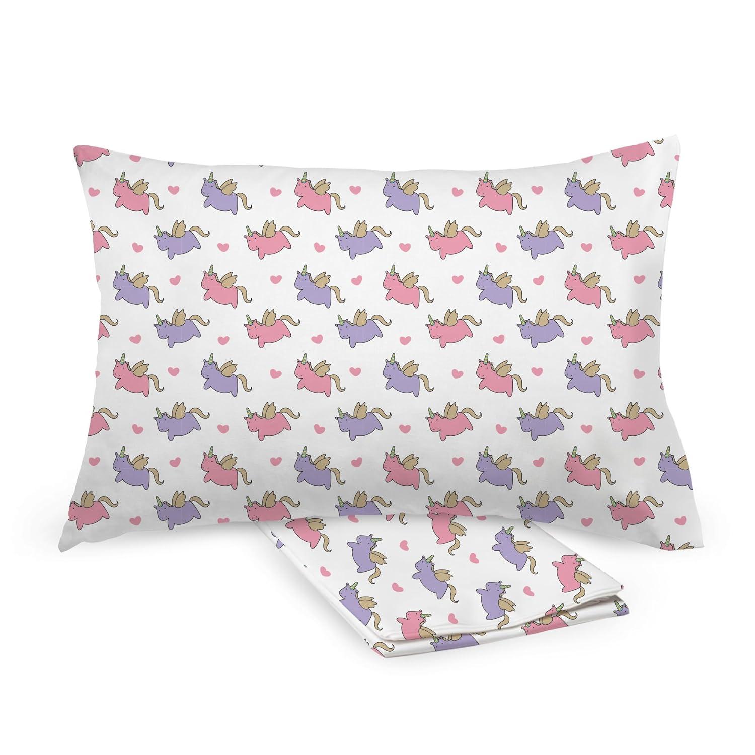 BreathableBaby Cotton Percale Pillowcase, For 13" x 18"/33 x 46 cm Toddler Pillow, Unicorns (2-Pack)