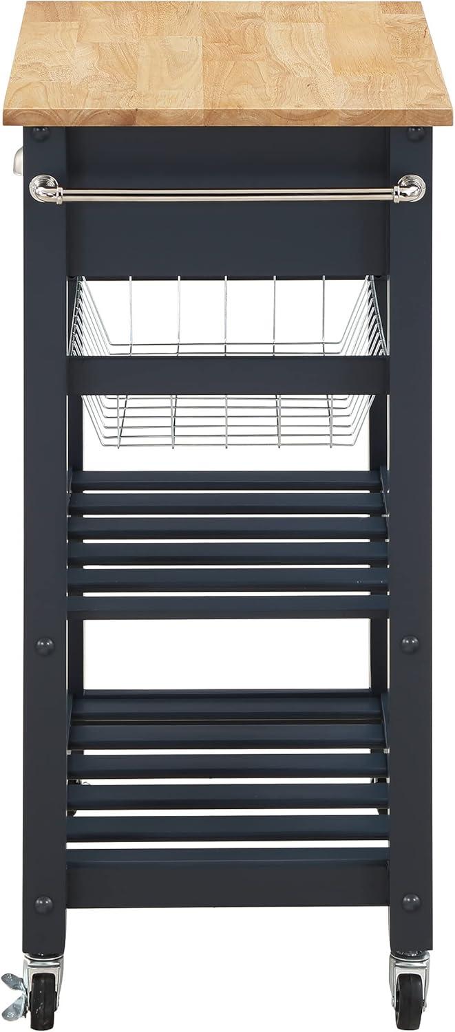 Hampton Engineered Wood Kitchen Cart With Wood Top and Blue Stone Base