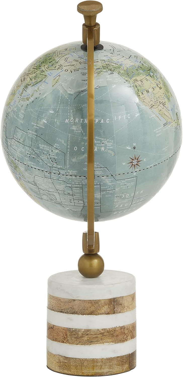 16" Blue and Green Globe with Marble and Wood Base