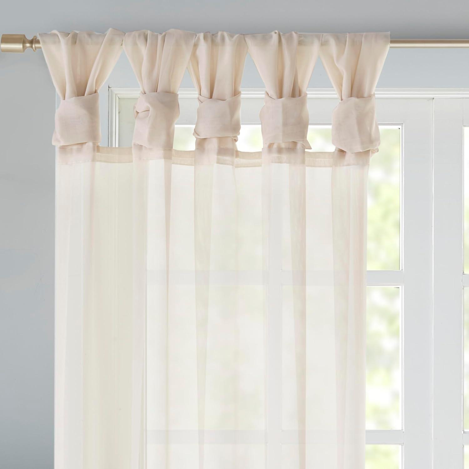 Madison Park Ceres Twisted Tab Voile Sheer Window Pair in Ivory 84" Panel