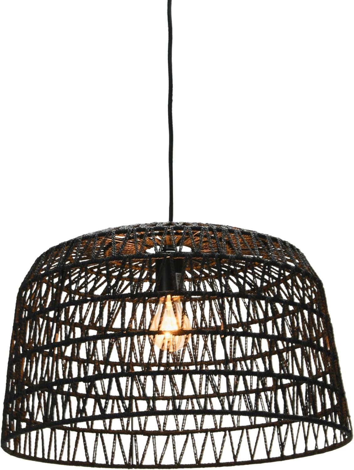 Creative Co-Op Open Weave Metal and Paper Rope Ceiling Light, Black