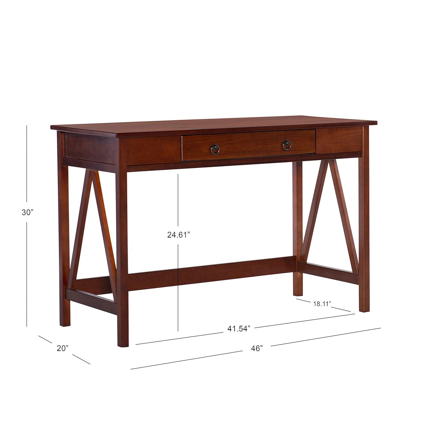 46" Titian Transitional Writing Desk Tobacco - Linon: Home Office Furniture, Pine Frame, Metal Hardware