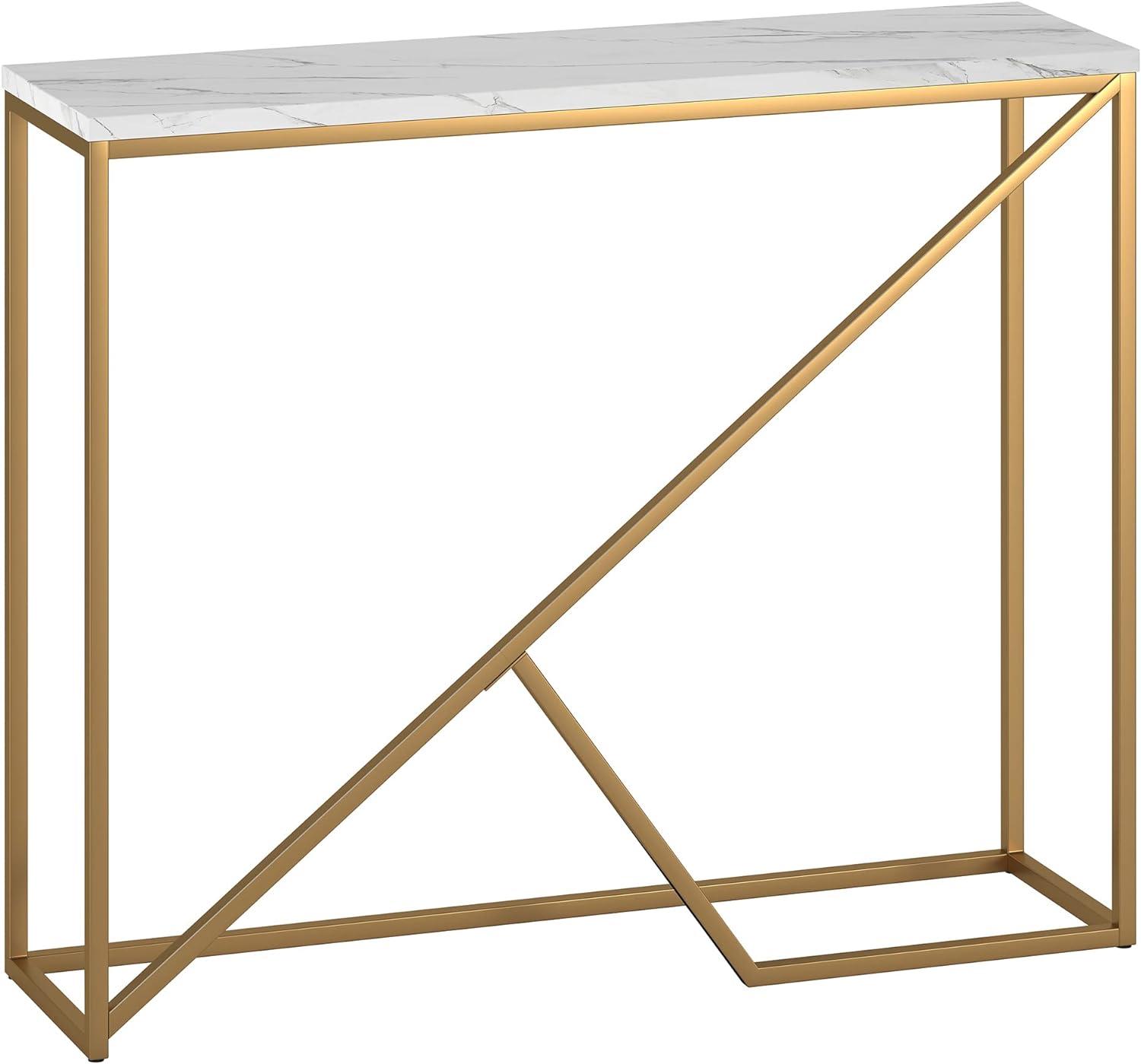 Stella Transitional 36" Brass & Faux Marble Console Table