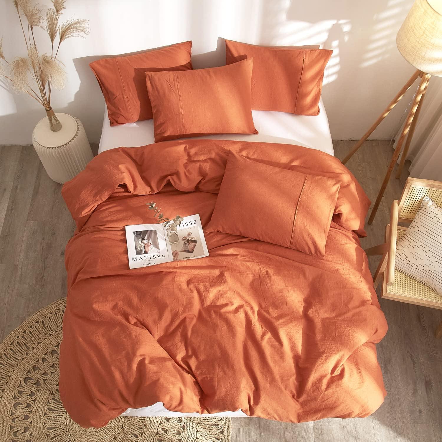 Ivellow Linen Cotton Blend Duvet Cover Set Queen - Jaquard Floral Textured Ultra Soft Breathable Grey Botanical Garden Flower Leaves Branch Bedding Set 3 Pcs