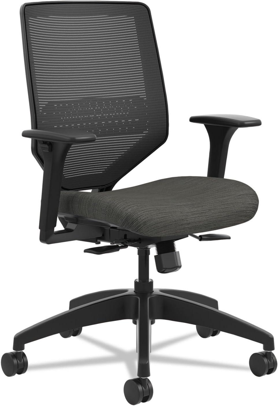 Mid-Back Black Mesh Task Chair with Adjustable Arms and Swivel Base