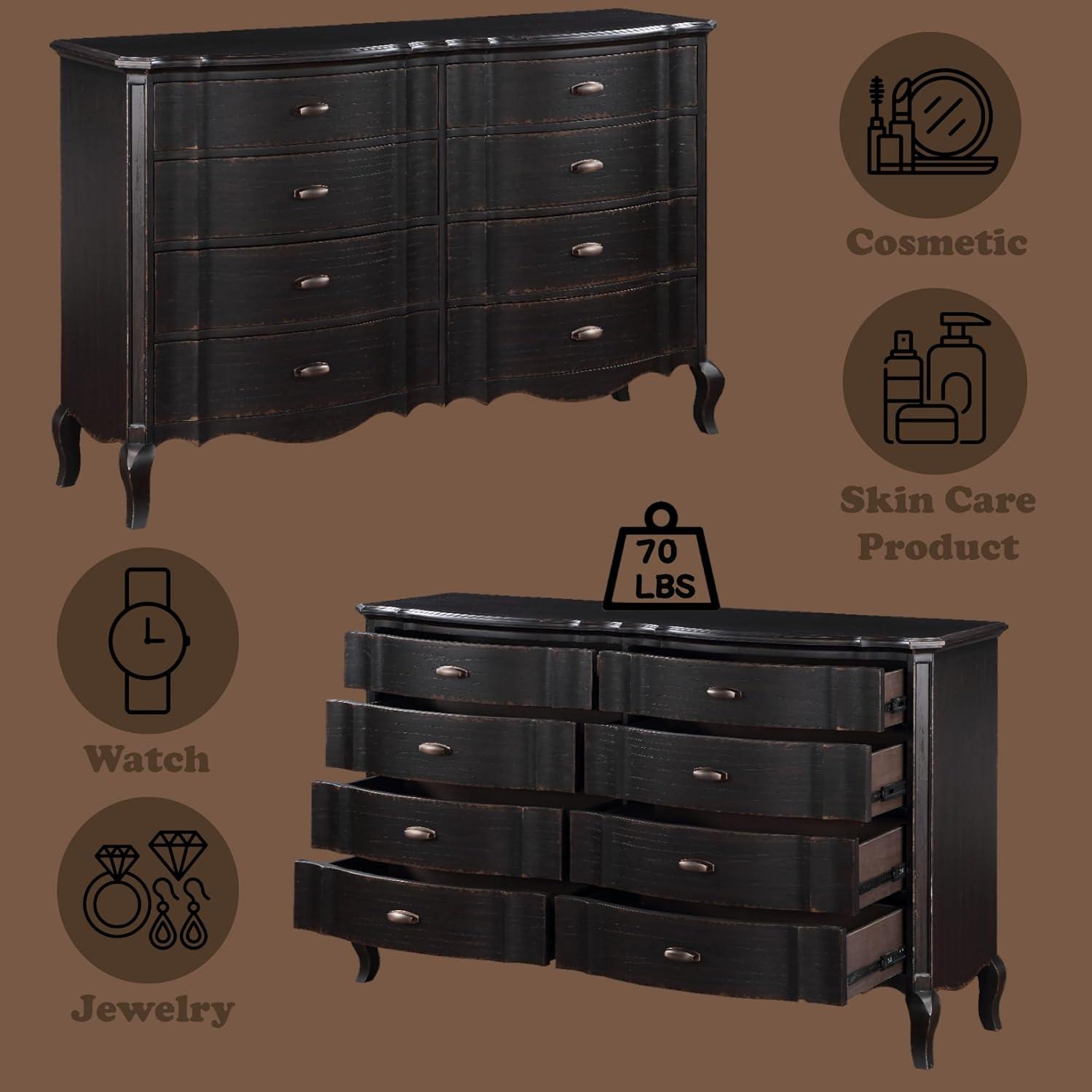 ACME Chelmsford 8-Drawer Contemporary Wood Dresser in Antique Black