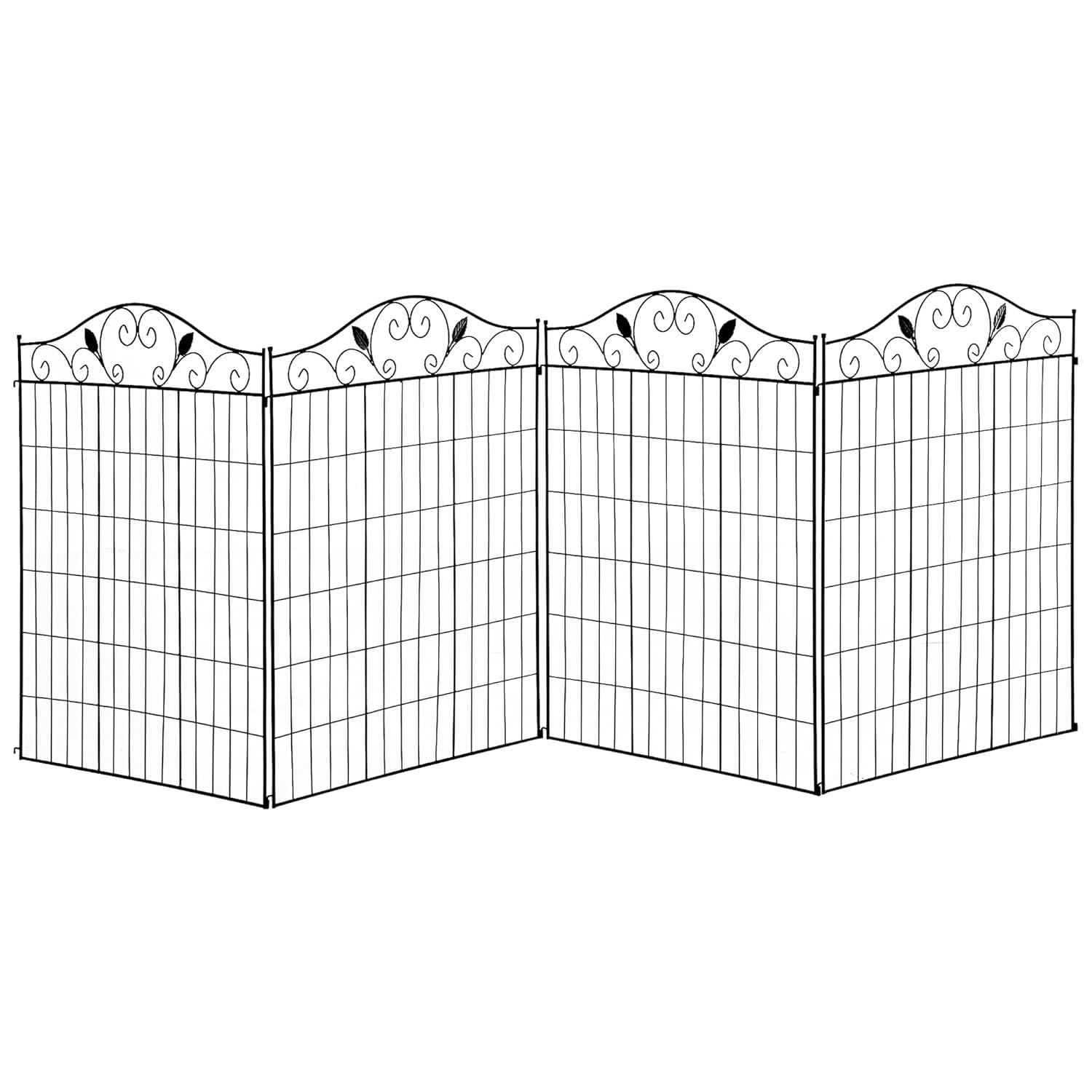 Outsunny Garden Decorative Fence Panel, 4 Pack, 44 x 36-Inch, Linear Length 12 Feet, Steel Border Folding Fence for Garden Landscaping