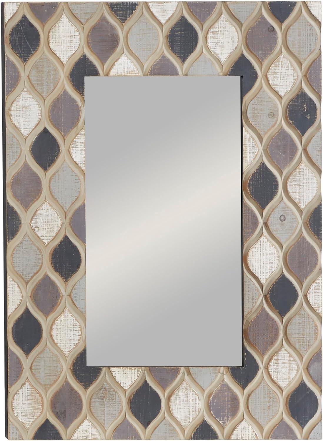 Beige Farmhouse Wood Wall Mirror with Diamond Pattern 28" x 40"