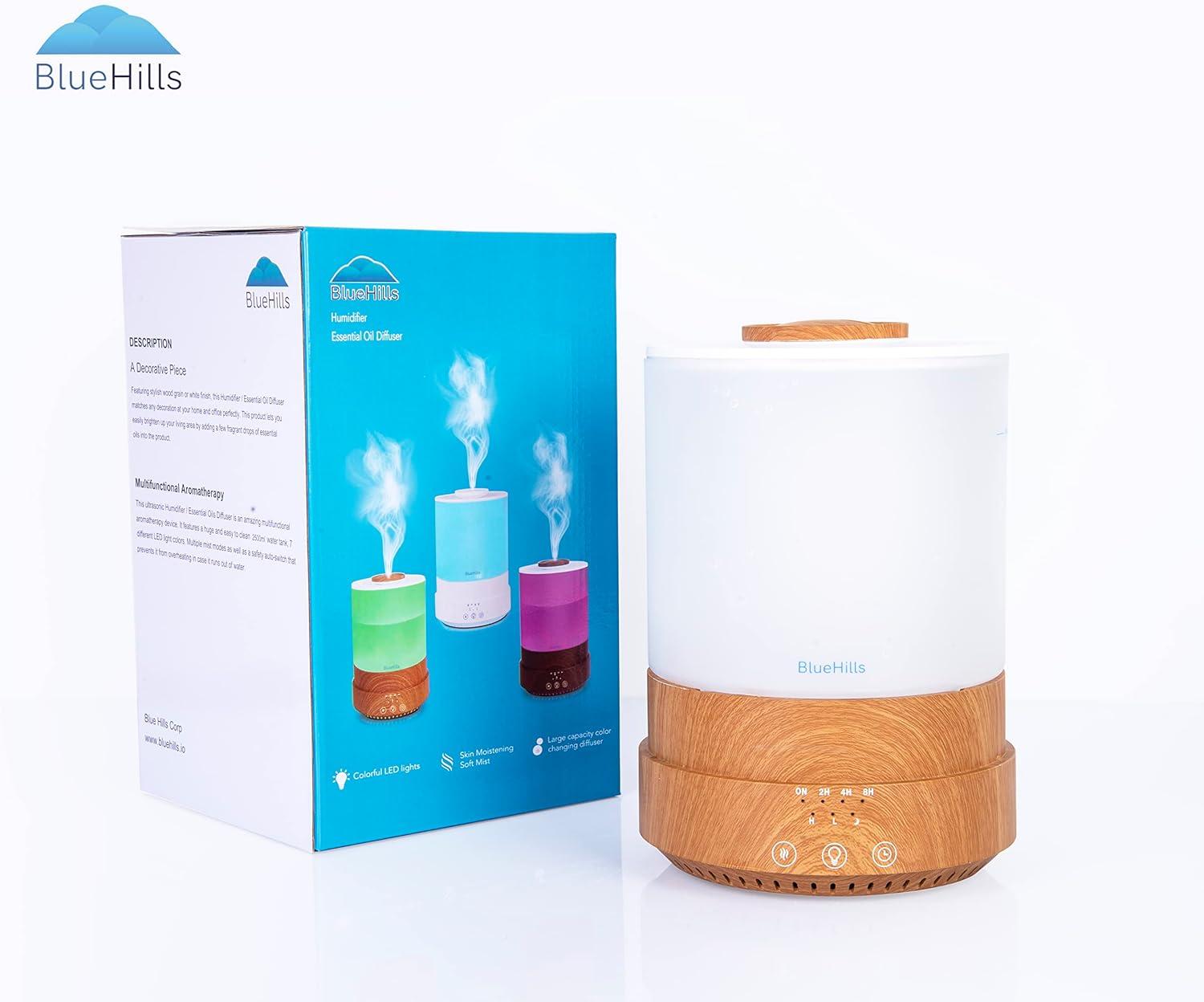 BlueHills Premium 2500 ml XL Essential Oil Diffusers for Large Room Aromatherapy fragrance Diffuser Humidifier Combo High Mist Large air Diffuser for Essential Oils for Home Light Wood Grain F005
