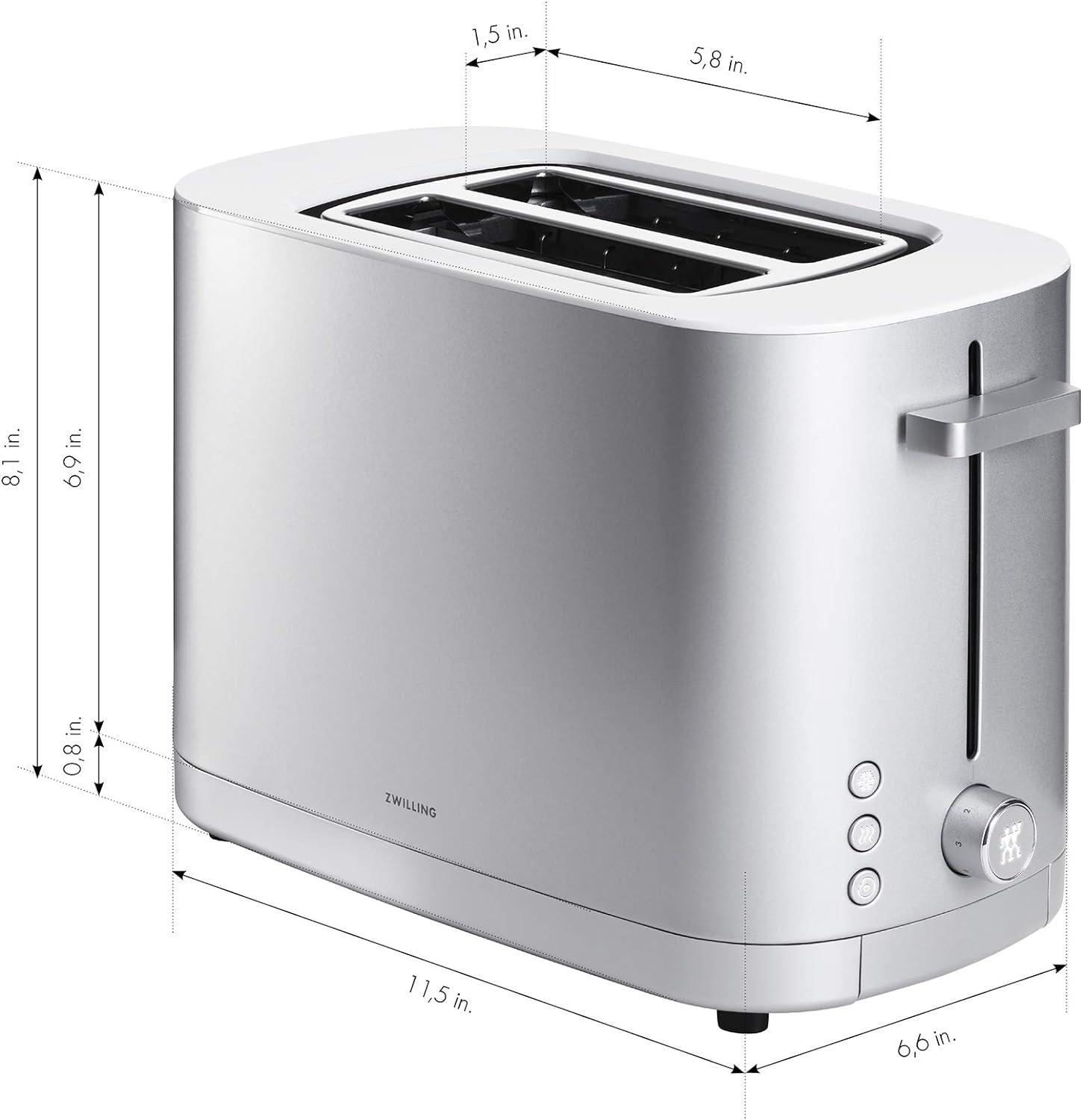 ZWILLING Enfinigy, 2-Slice Toaster, Extra Wide 1.5" Slots for Bagels and Toast, Silver