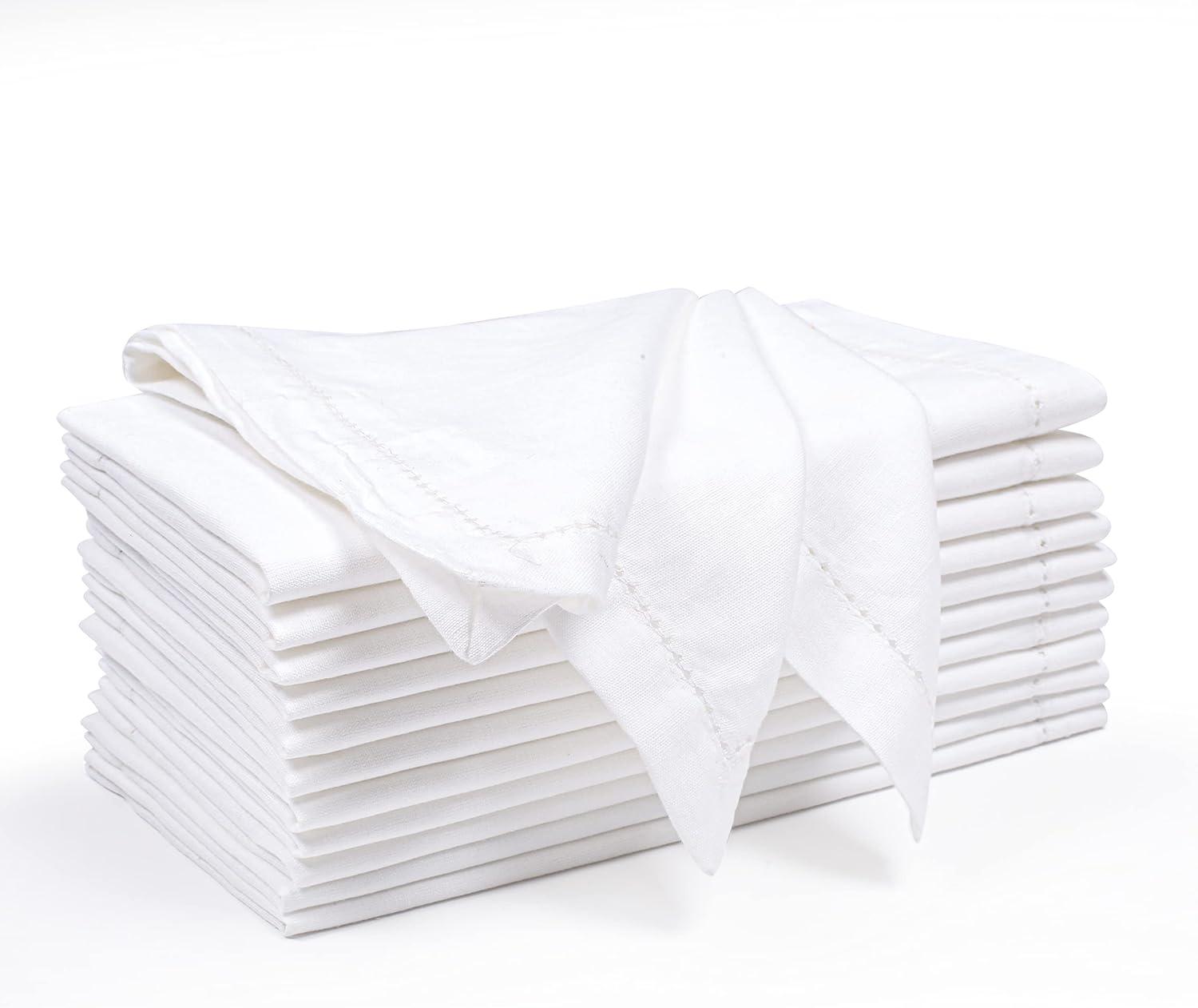 Set of 12 White Cotton Dinner Napkins 18x18"