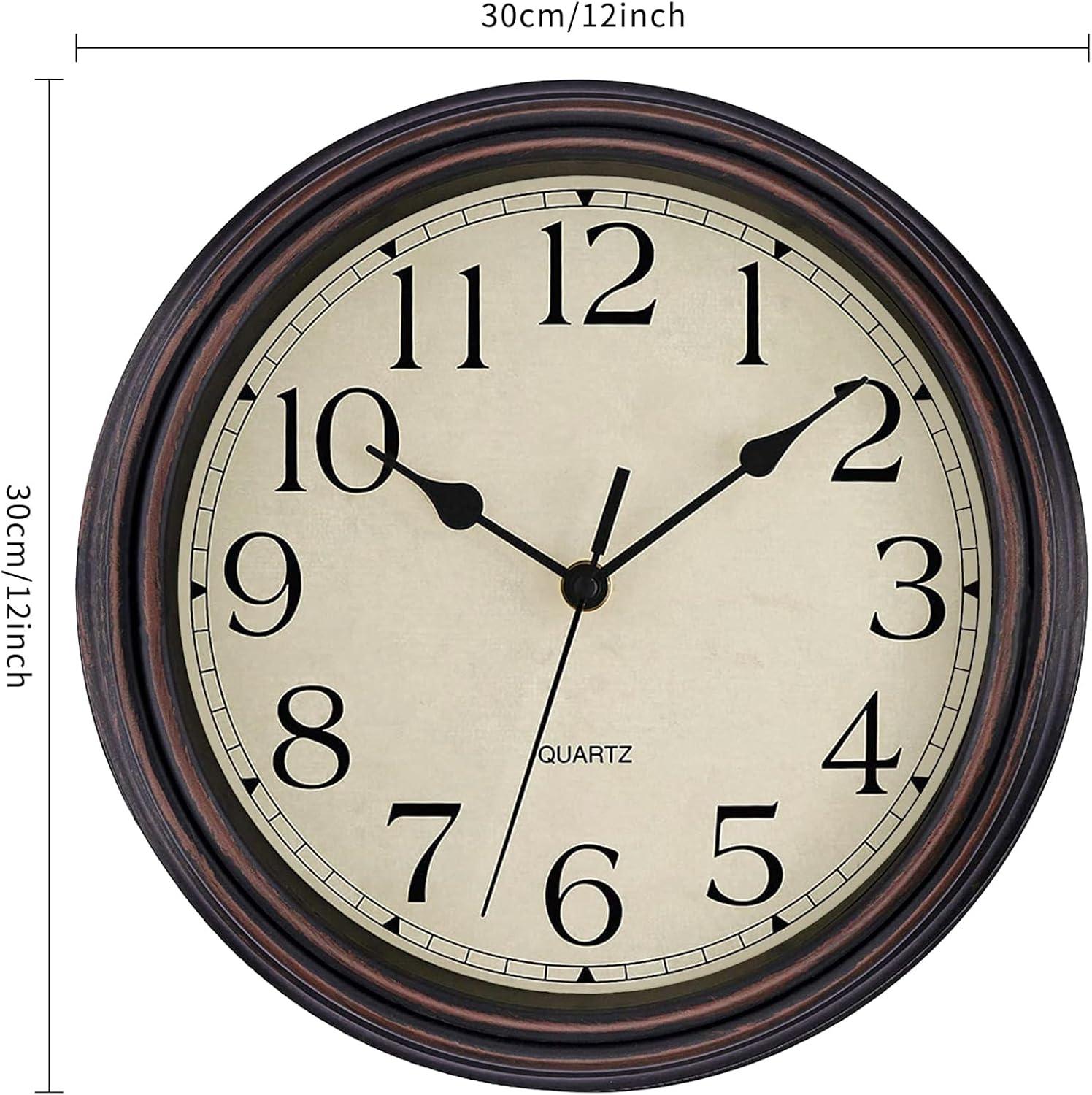 Retro Silent Non-Ticking Round Classic Clock Quartz Decorative Battery Oper