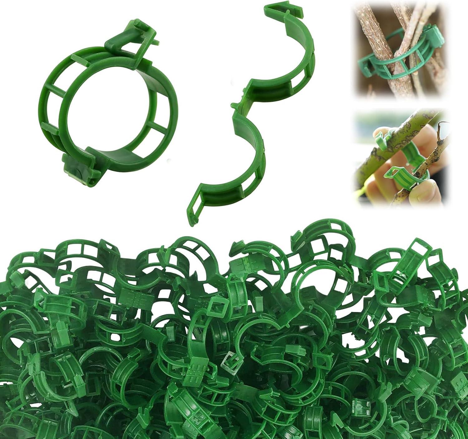 Plant Support Clips, Plastic Plant Clips for Climbing Plants, Reusable Garden Clips for Tomato and Other Vine Plants, Trellis Clips to Grow Upright Makes Plants Healthier (Green, 100pcs)