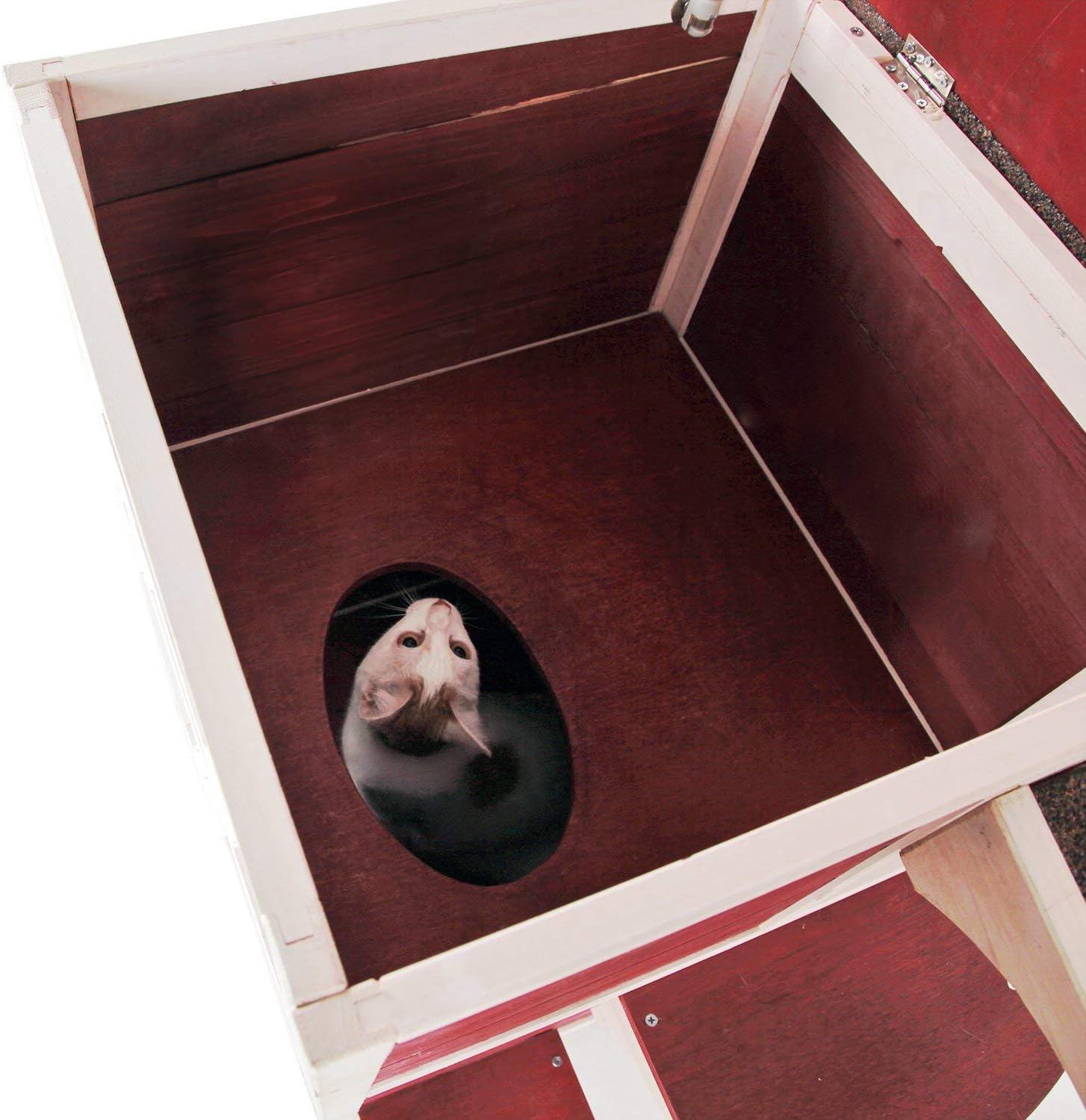 Petsfit 2-Story Weatherproof Outdoor Kitty Cat House/Condo/Shelter with Escape Door Red