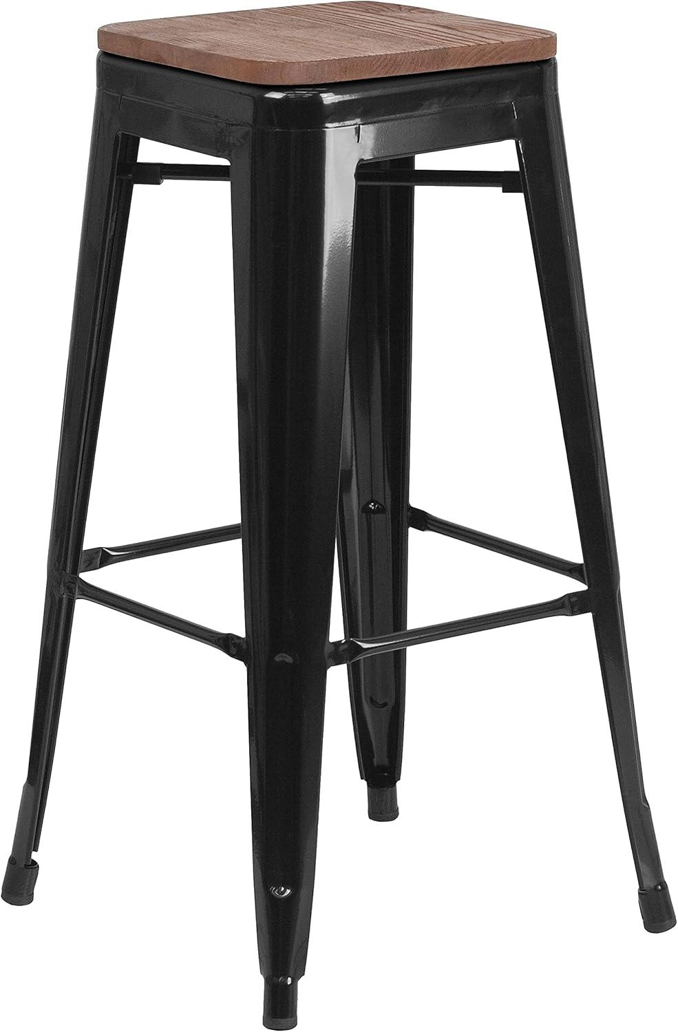Flash Furniture Margherite 30" High Backless Metal Barstool with Square Wood Seat