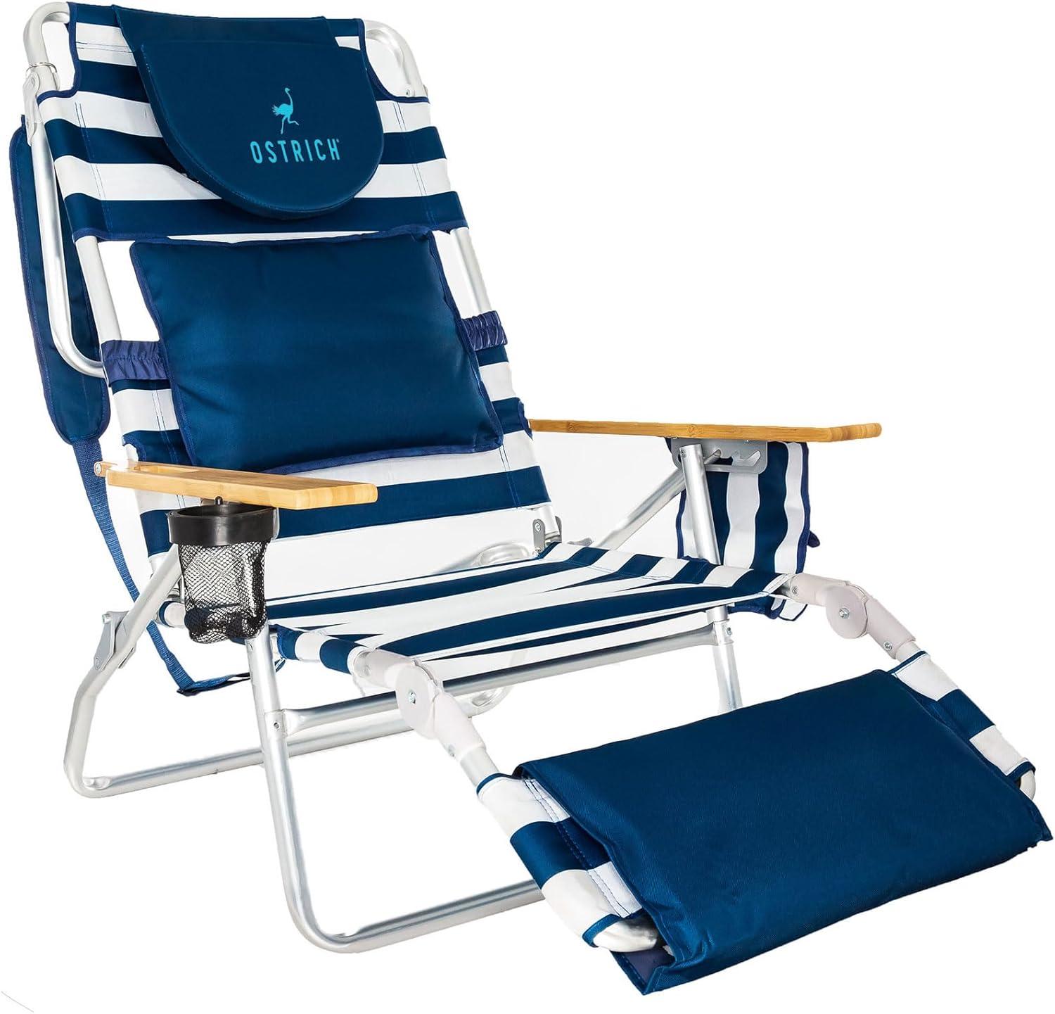 Ostrich Deluxe Padded Lightweight Portable Adjustable Outdoor Reclining Folding Chair with Footrest