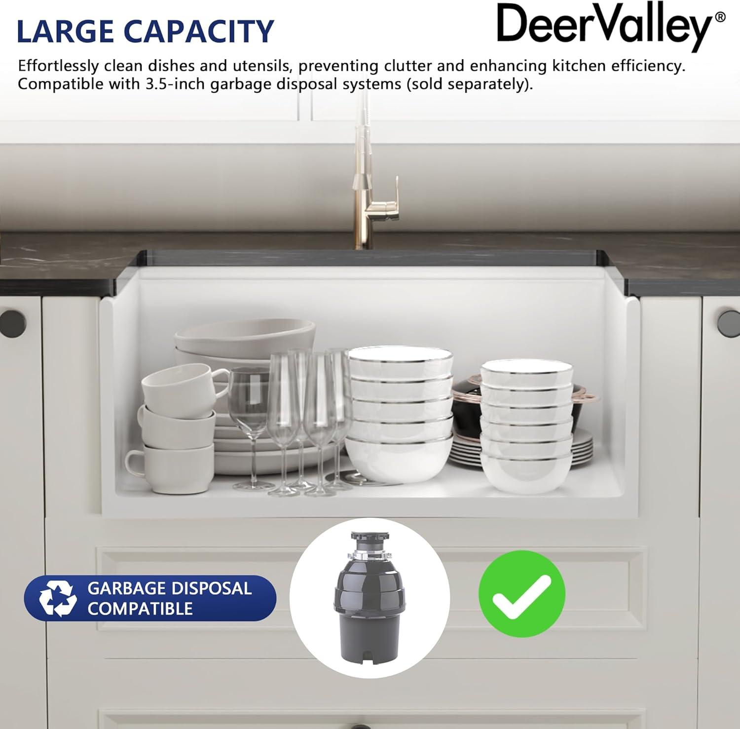 DeerValley 33" L X 20" W Single Basin Workstation Farmhouse Kitchen Sink With Sink Grid, Cutting Board And Dish-Drying Rack