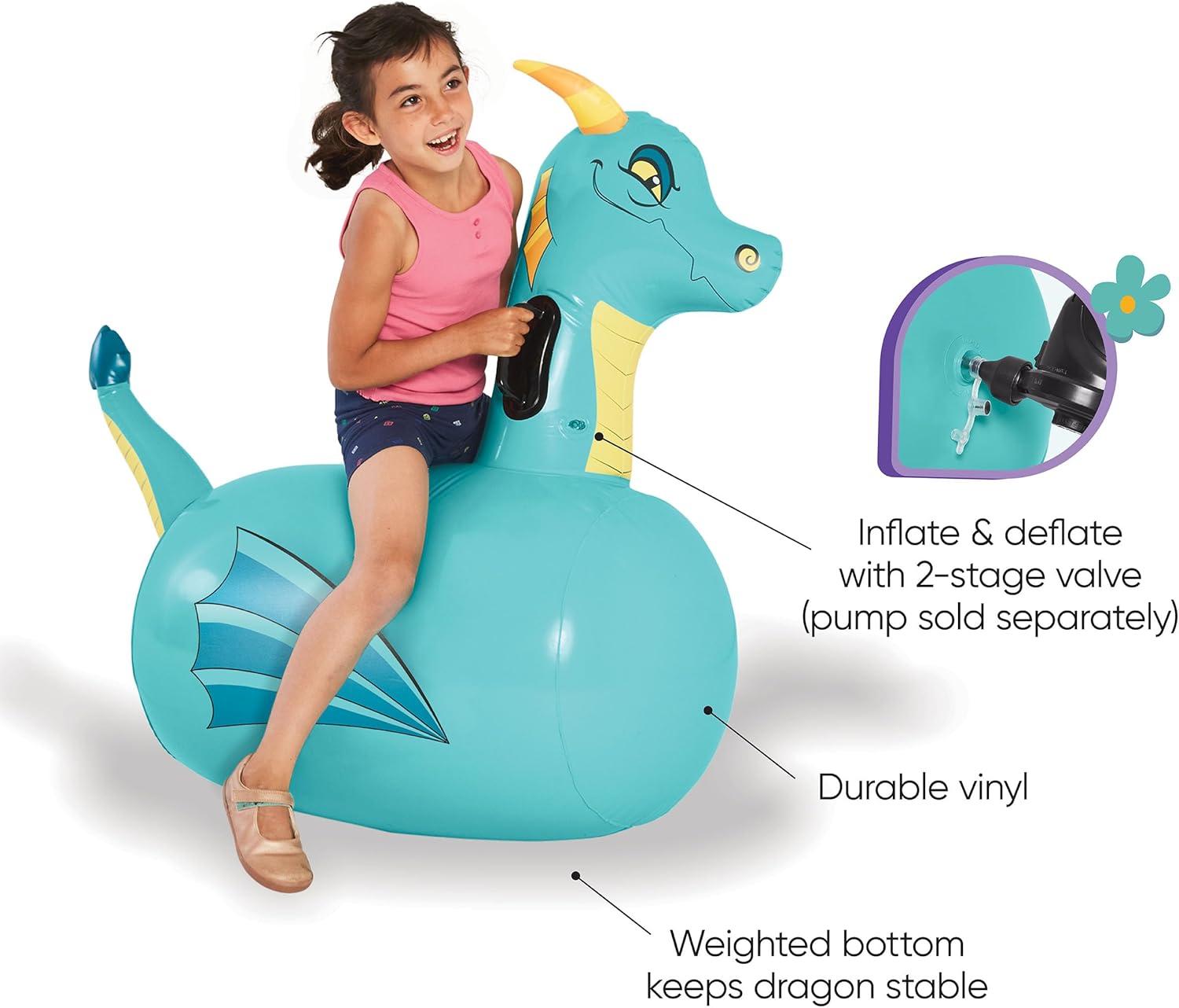 HearthSong Inflatable Ride-On Dragon, Firebreather, 19”L x 45”W x 40”H, Space Hopper